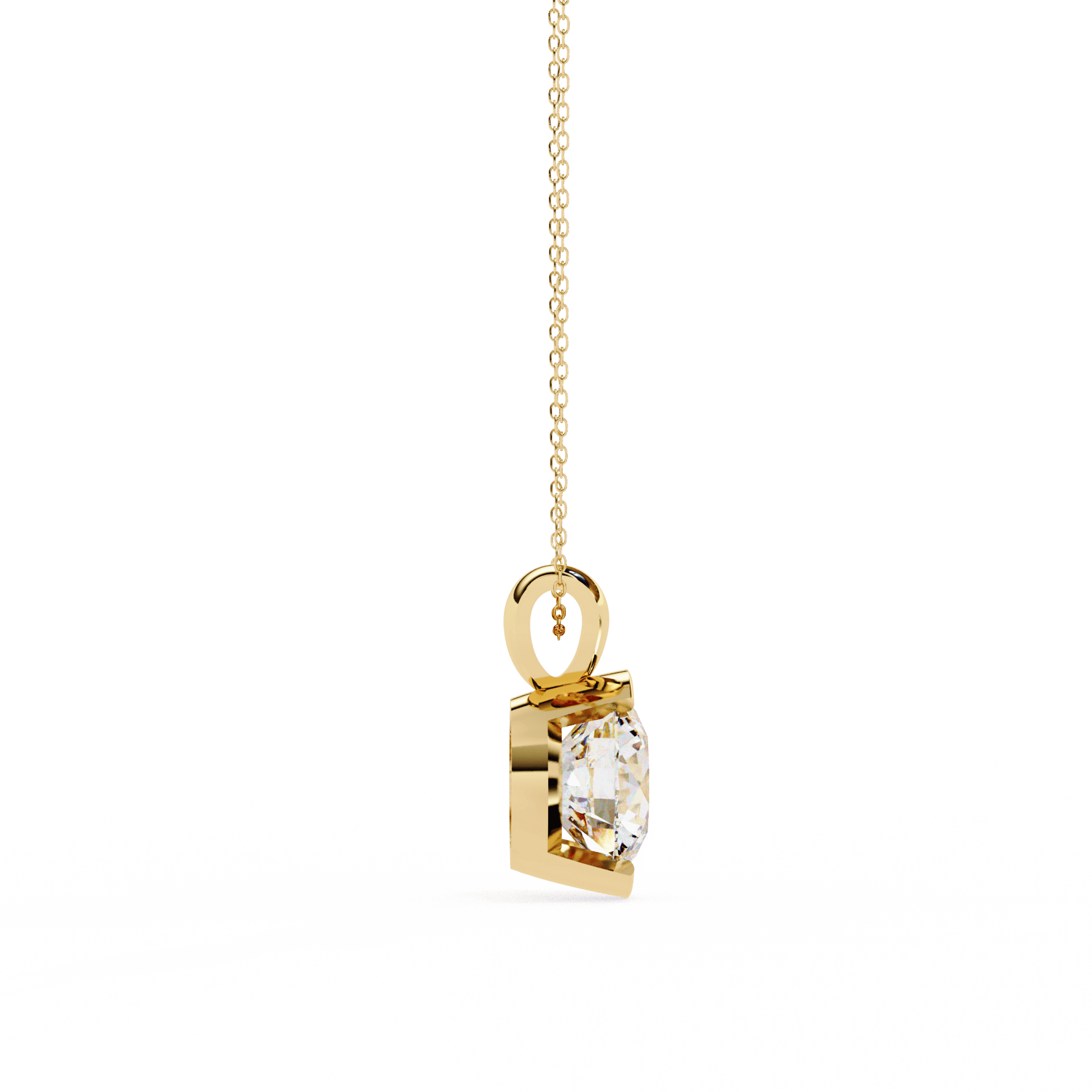 Carat House Dubai Hailey half bezel round diamond pendant showcasing a sparkling round diamond on a delicate chain.