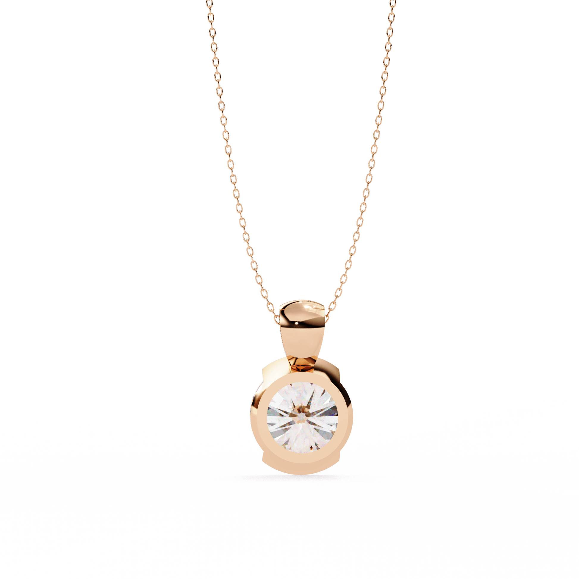 Carat House Dubai Hailey half bezel round diamond pendant showcasing a sparkling round diamond on a delicate chain.