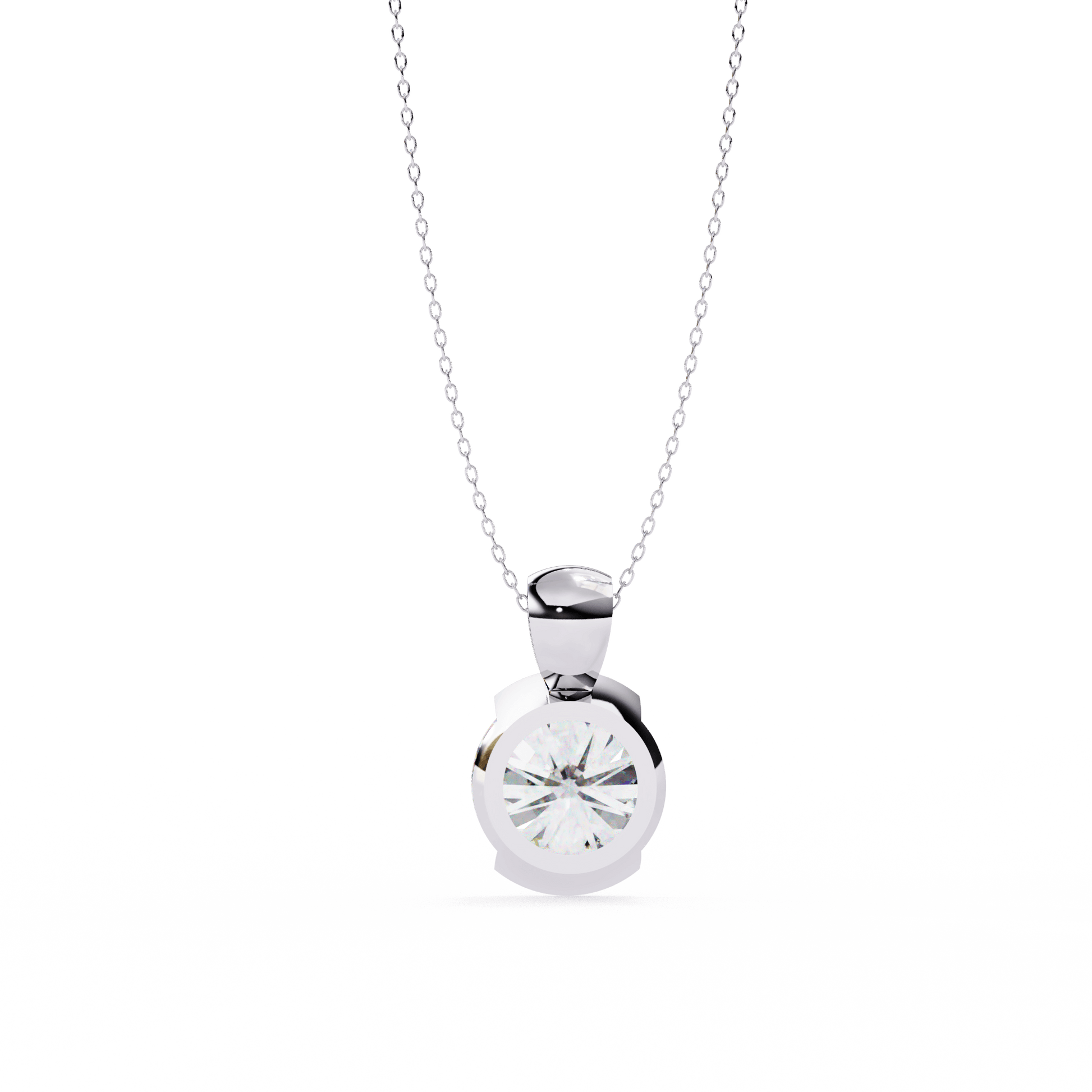 Hailey half bezel round diamond pendant by Carat House Dubai featuring a sparkling round-cut diamond on a sleek chain.