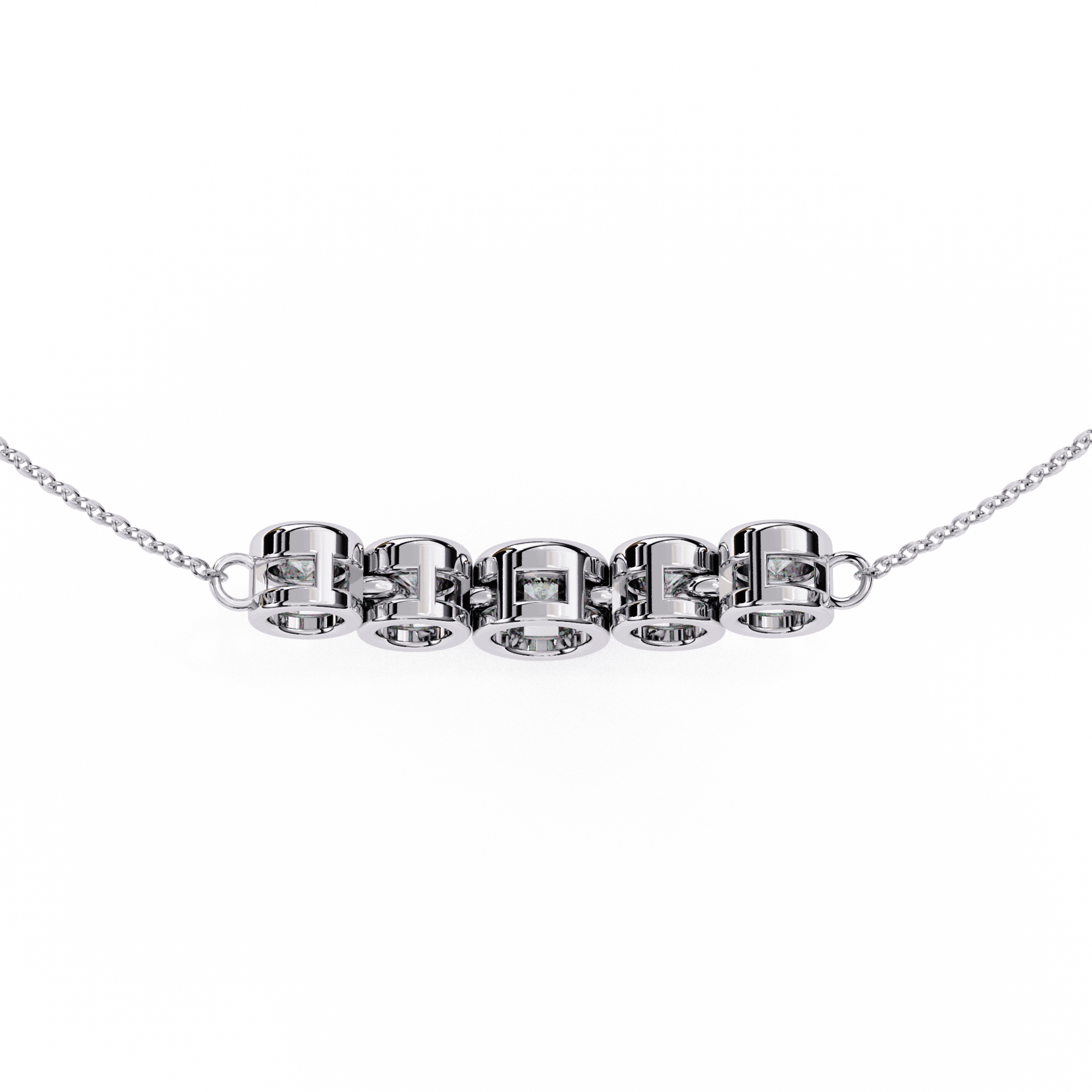 Heather graduated bezel-set diamond bar necklace by Carat House Dubai, featuring a sleek gold chain with sparkling diamond accents.