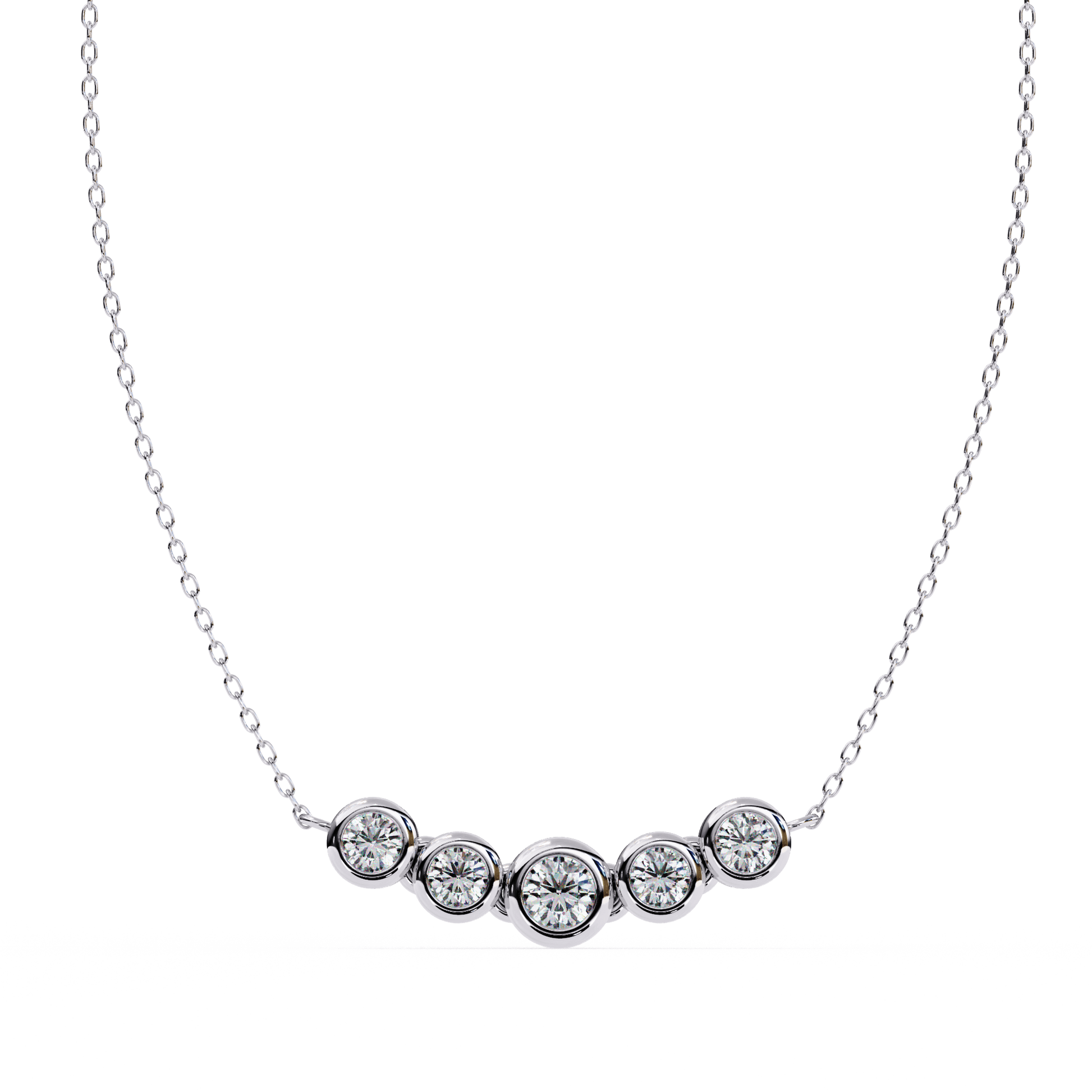 Heather – Graduated Bezel-Set Diamond Bar Necklace — diamond necklace — lab grown diamond and natural diamond — 18k white gold — Carat House
