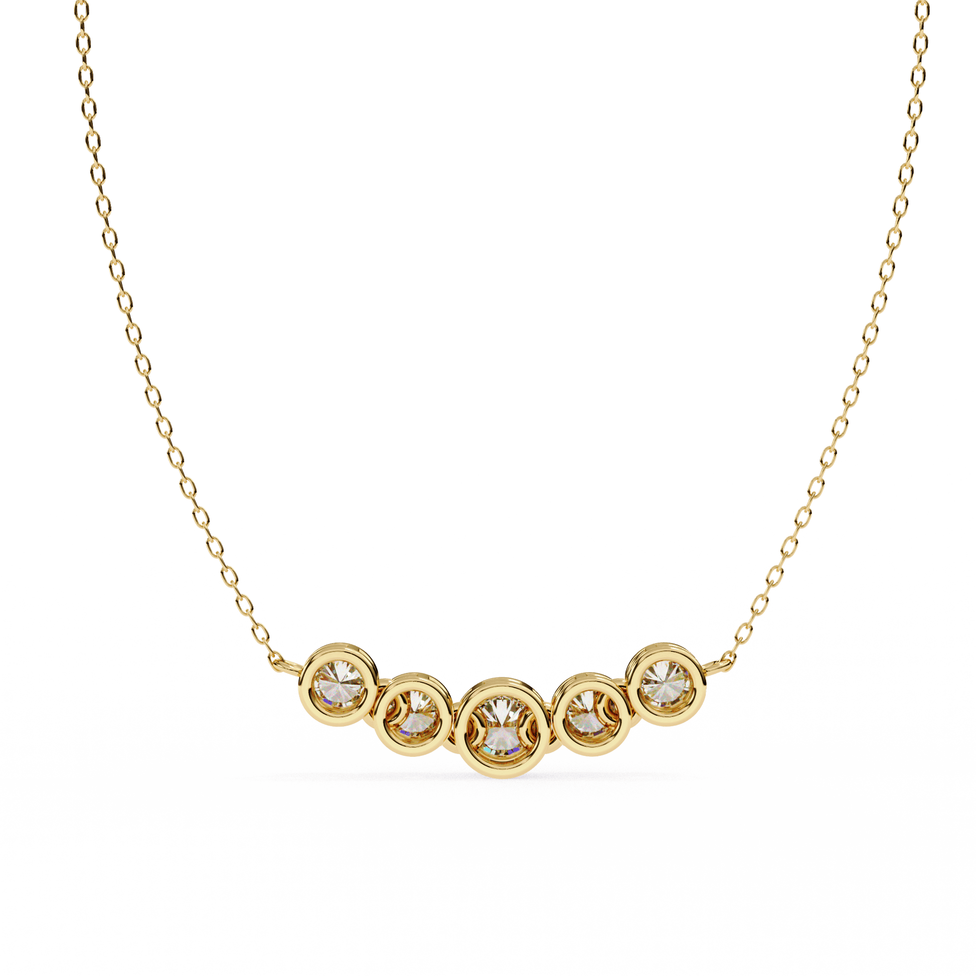 Heather Graduated Bezel-Set Diamond Bar Necklace by Carat House Dubai, showcasing a sleek gold chain with bezel-set diamonds.