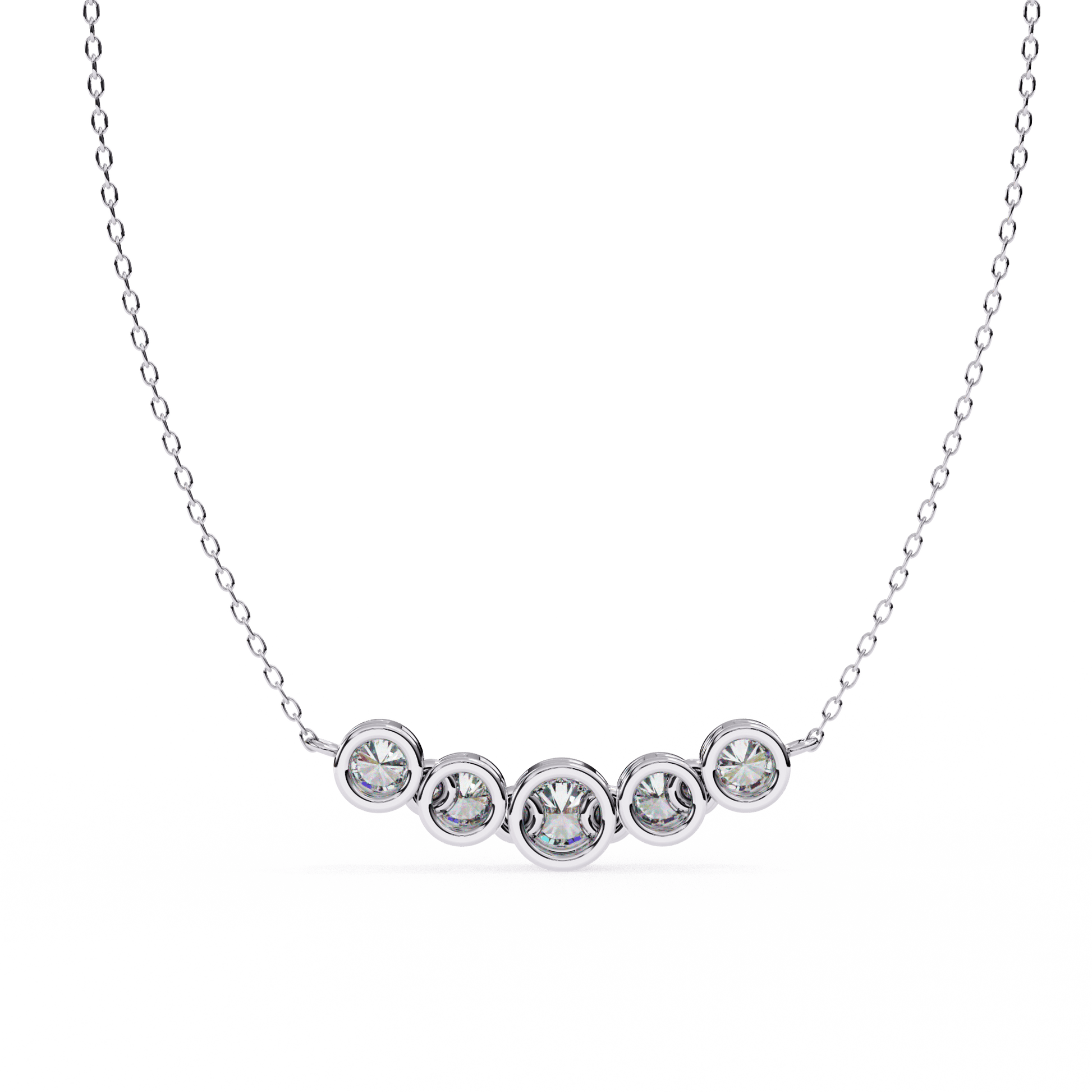 Heather graduated bezel-set diamond bar necklace by Carat House Dubai featuring a sleek, modern design with sparkling diamonds.