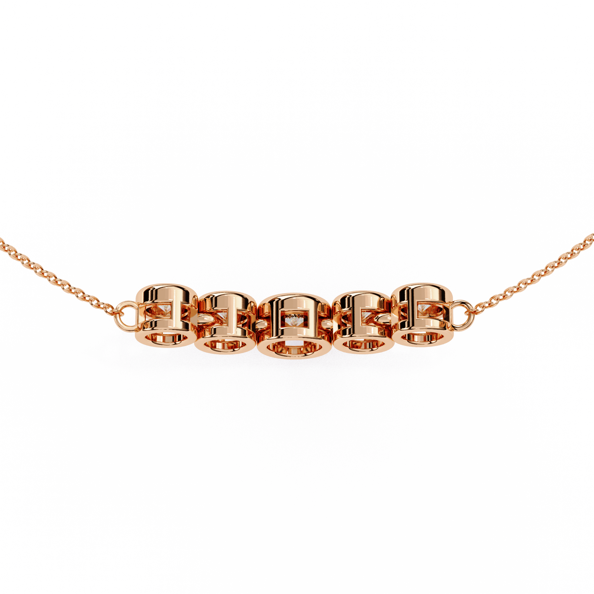Heather graduated bezel-set diamond bar necklace by Carat House Dubai showing a sleek gold chain with a diamond-studded bar pendant.