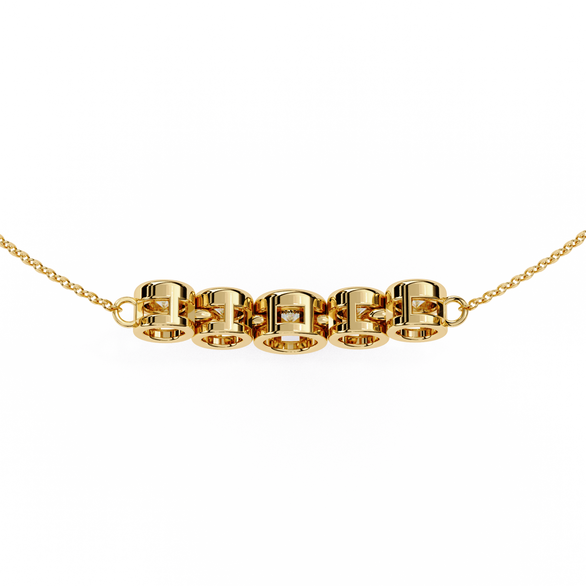 Heather graduated bezel-set diamond bar necklace by Carat House Dubai, featuring a sleek silver chain with sparkling diamonds.