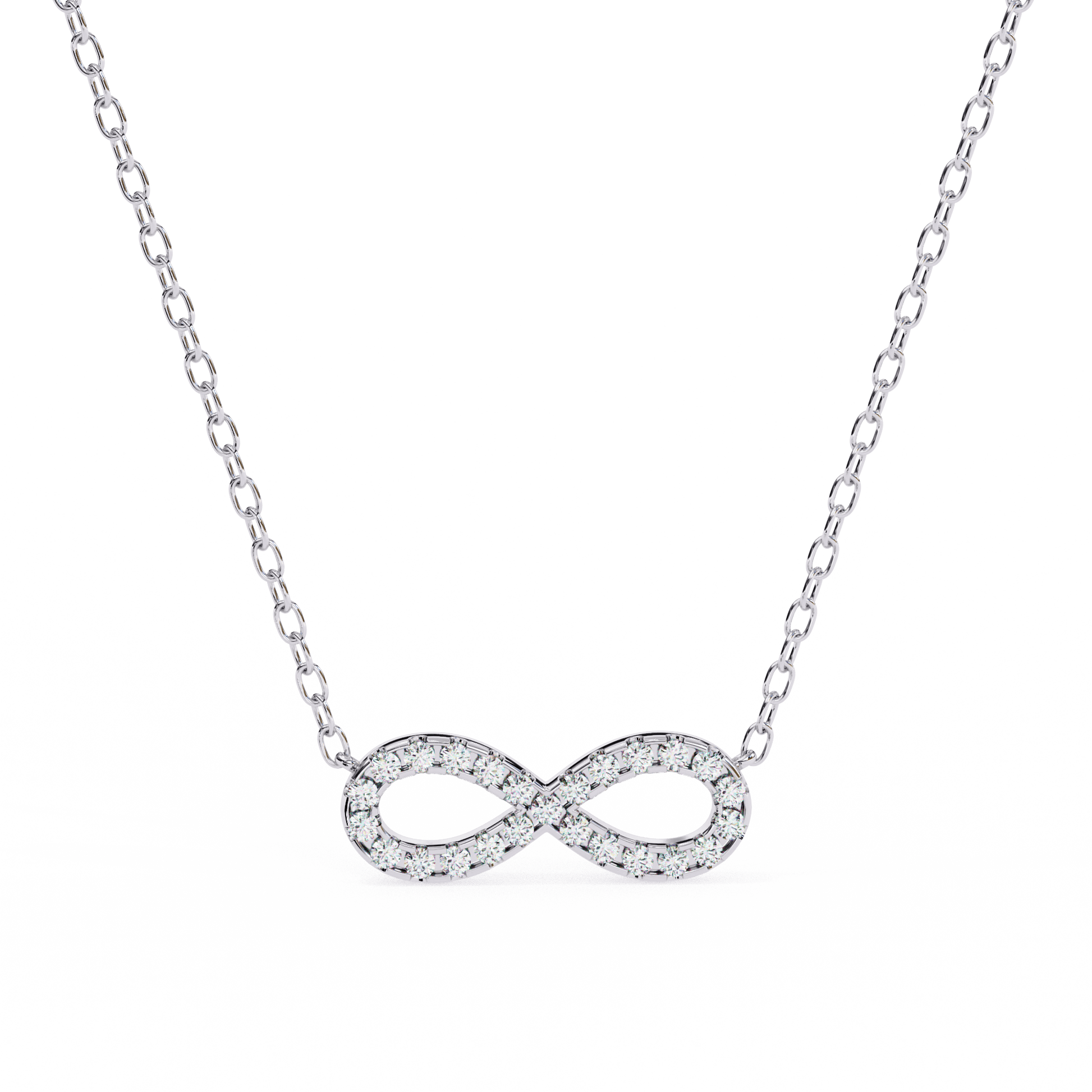 Imani – Round Diamond Infinity Pendant — diamond pendant necklace — lab grown diamond and natural diamond — 18k white gold — Carat House