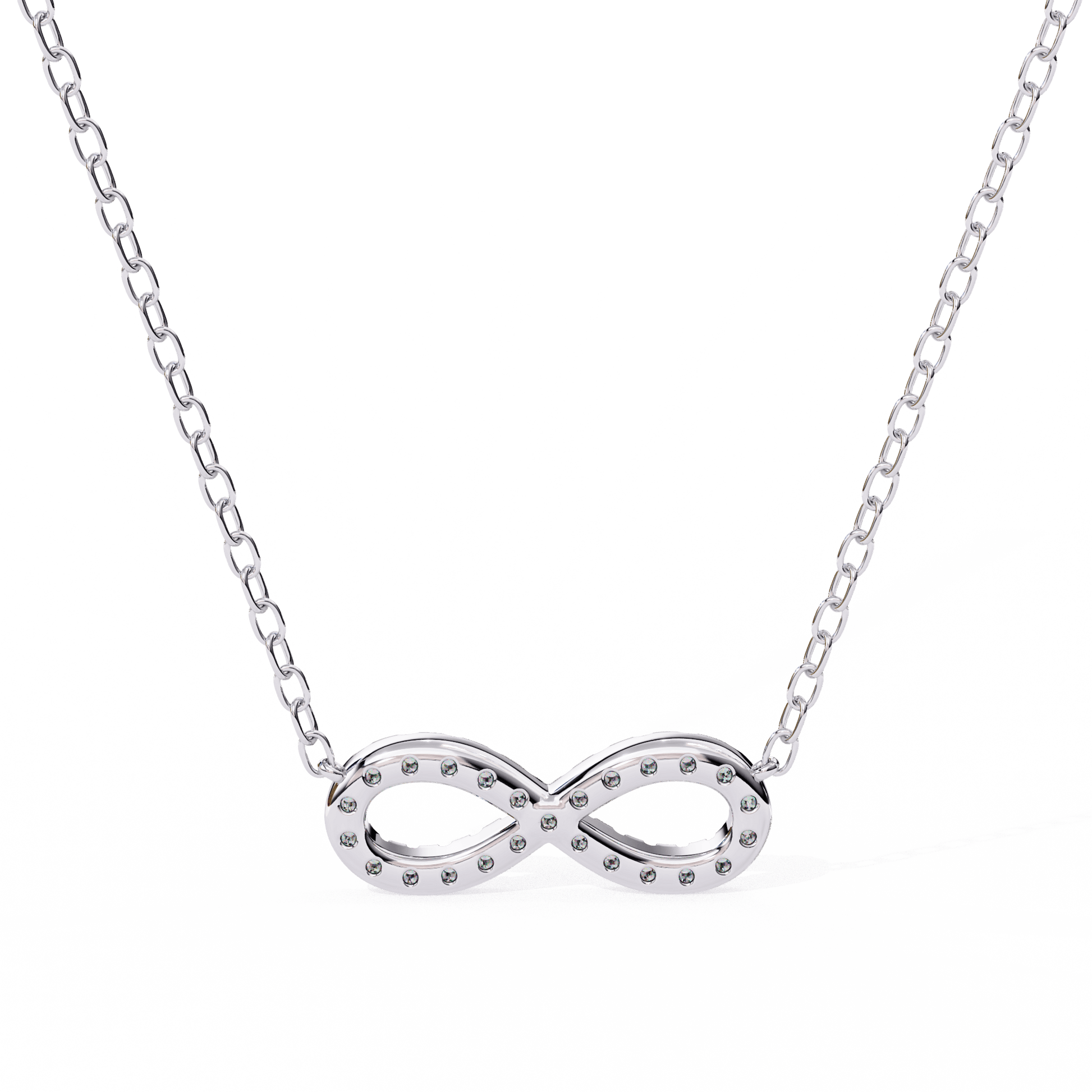 Round diamond infinity pendant by Carat House Dubai featuring sparkling diamonds on a sleek gold chain.