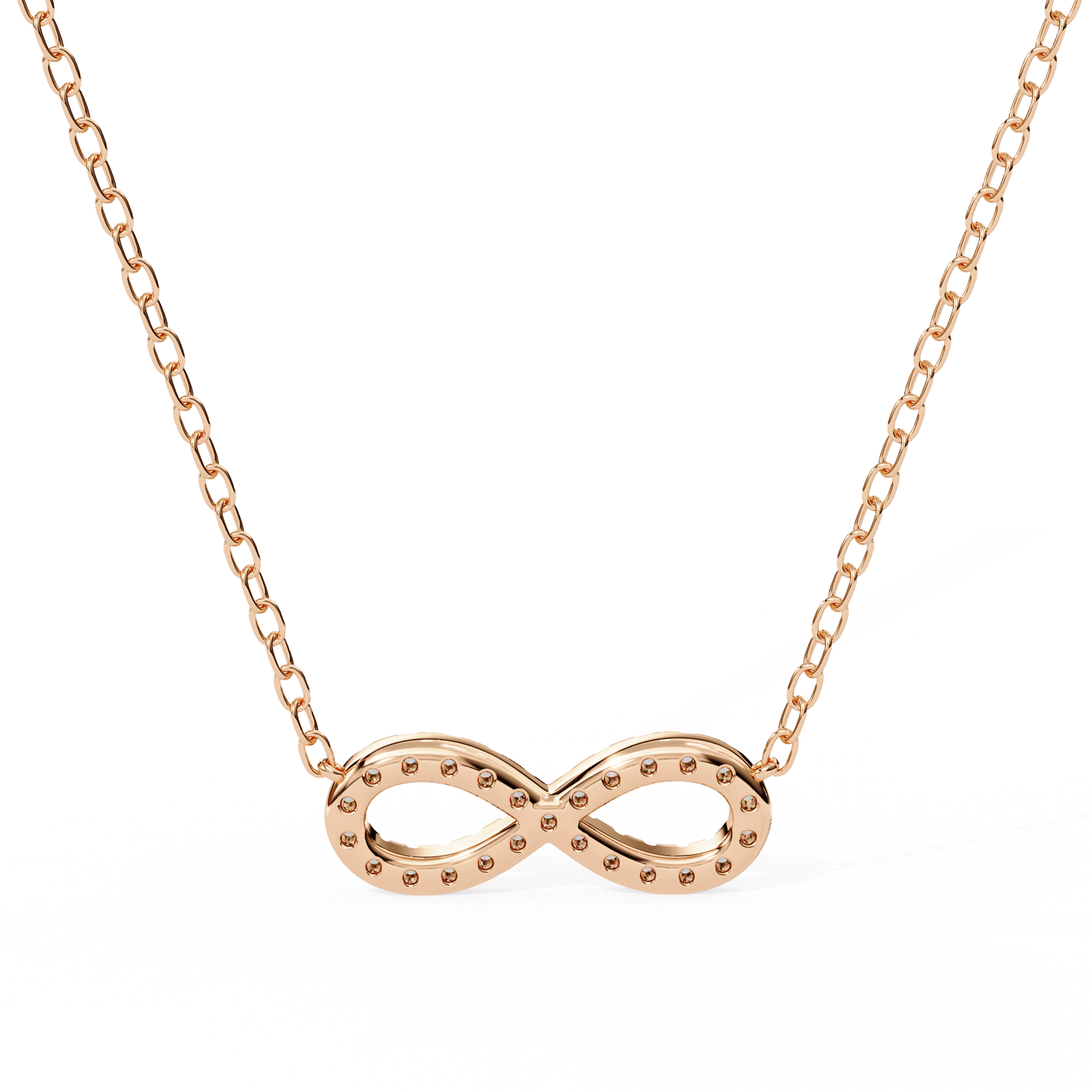 Round diamond infinity pendant from Carat House Dubai featuring a sleek, elegant design with sparkling diamonds.