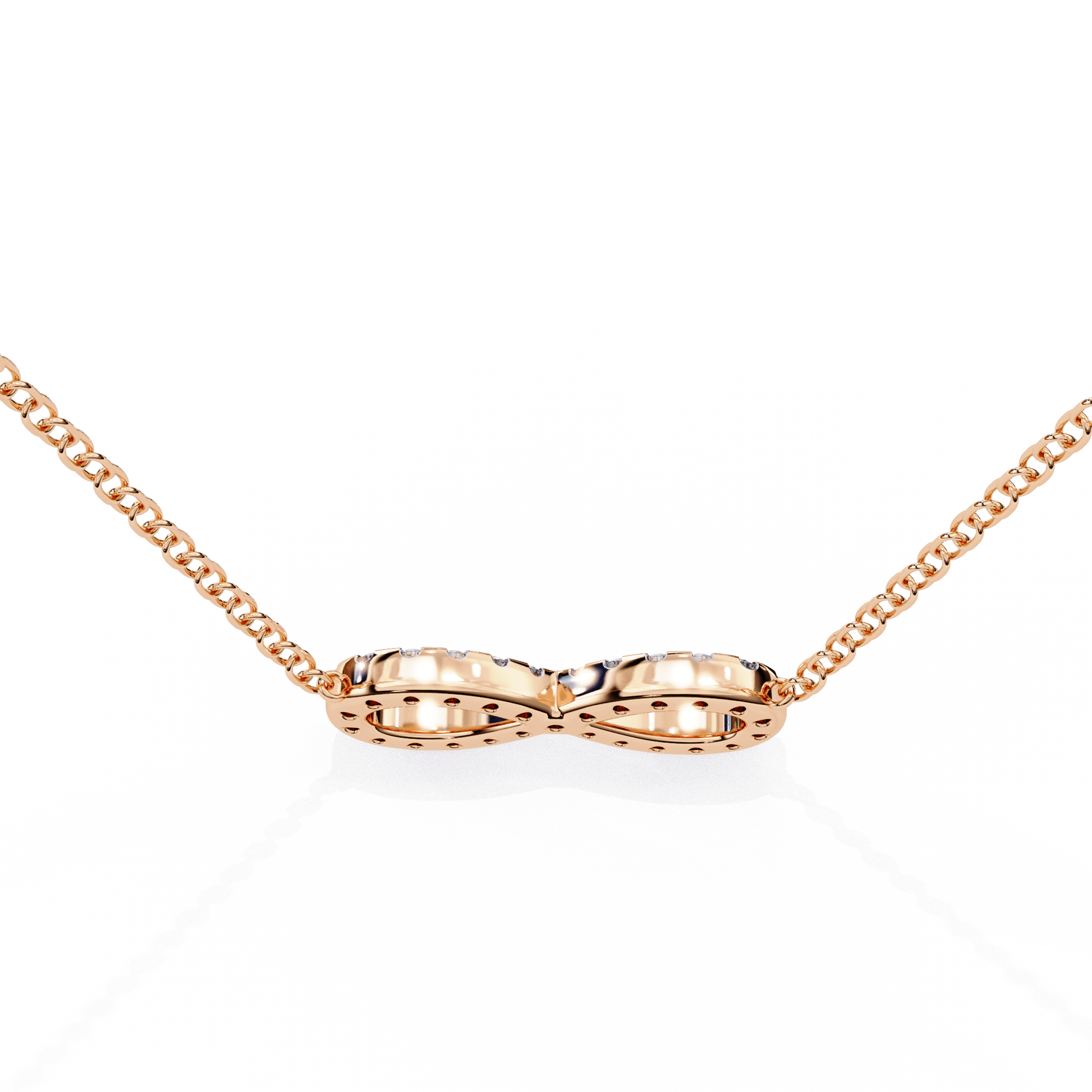 Round diamond infinity pendant by Carat House Dubai featuring elegant design and sparkling diamonds on a delicate chain.