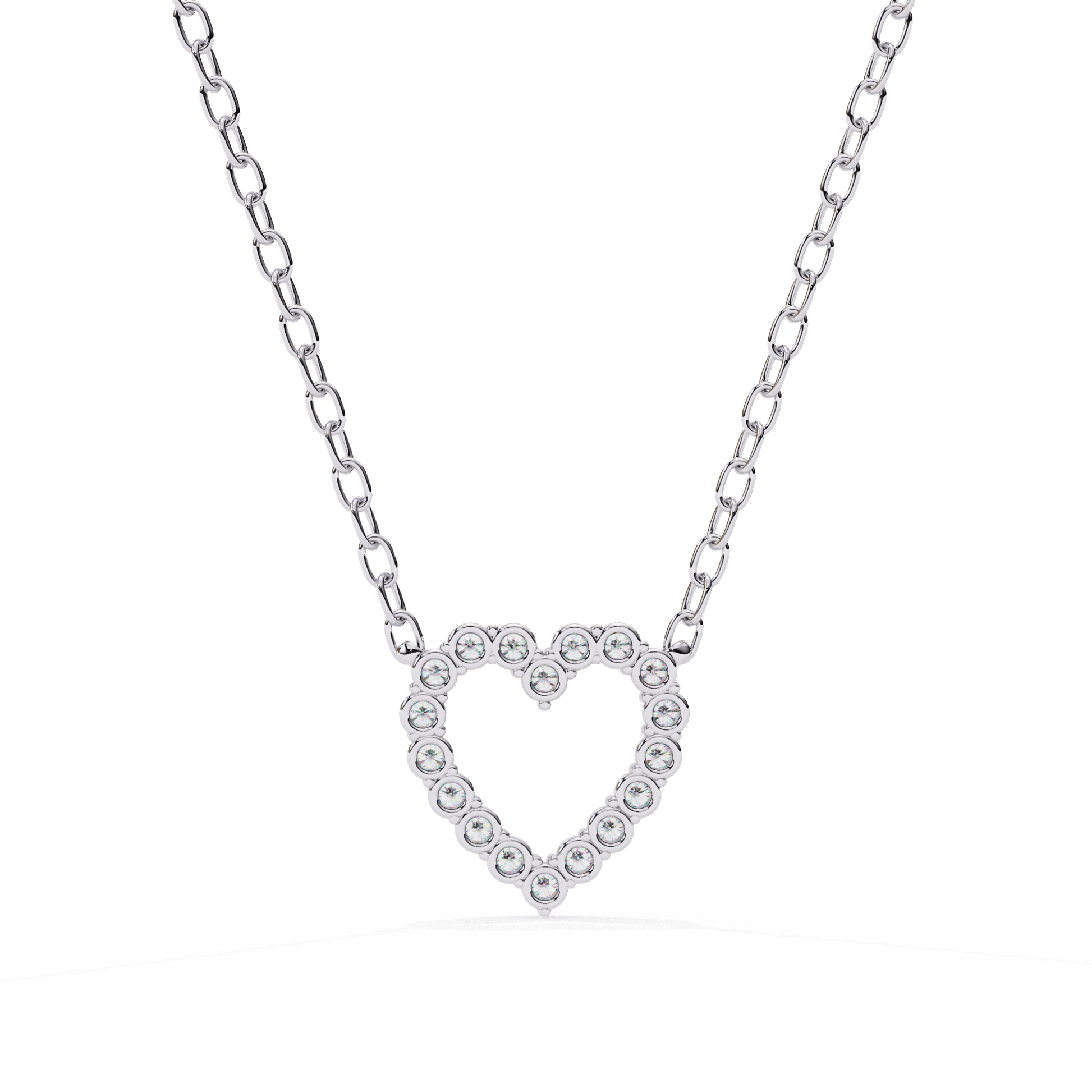 Heart-shaped diamond pendant by Carat House Dubai featuring a sparkling diamond set in a sleek metal necklace.