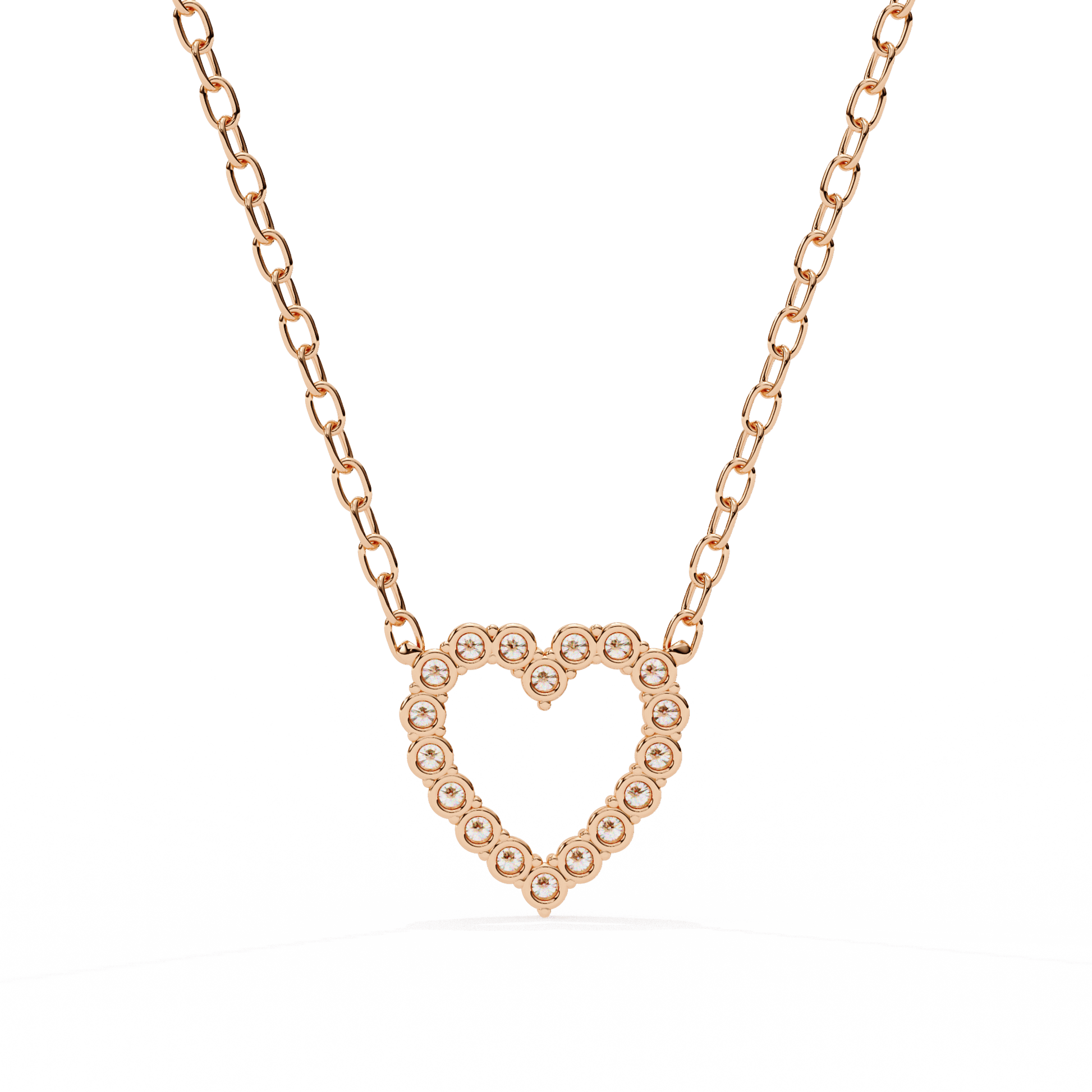 Heart-shaped diamond pendant by Carat House Dubai featuring sparkling diamonds and a delicate chain.