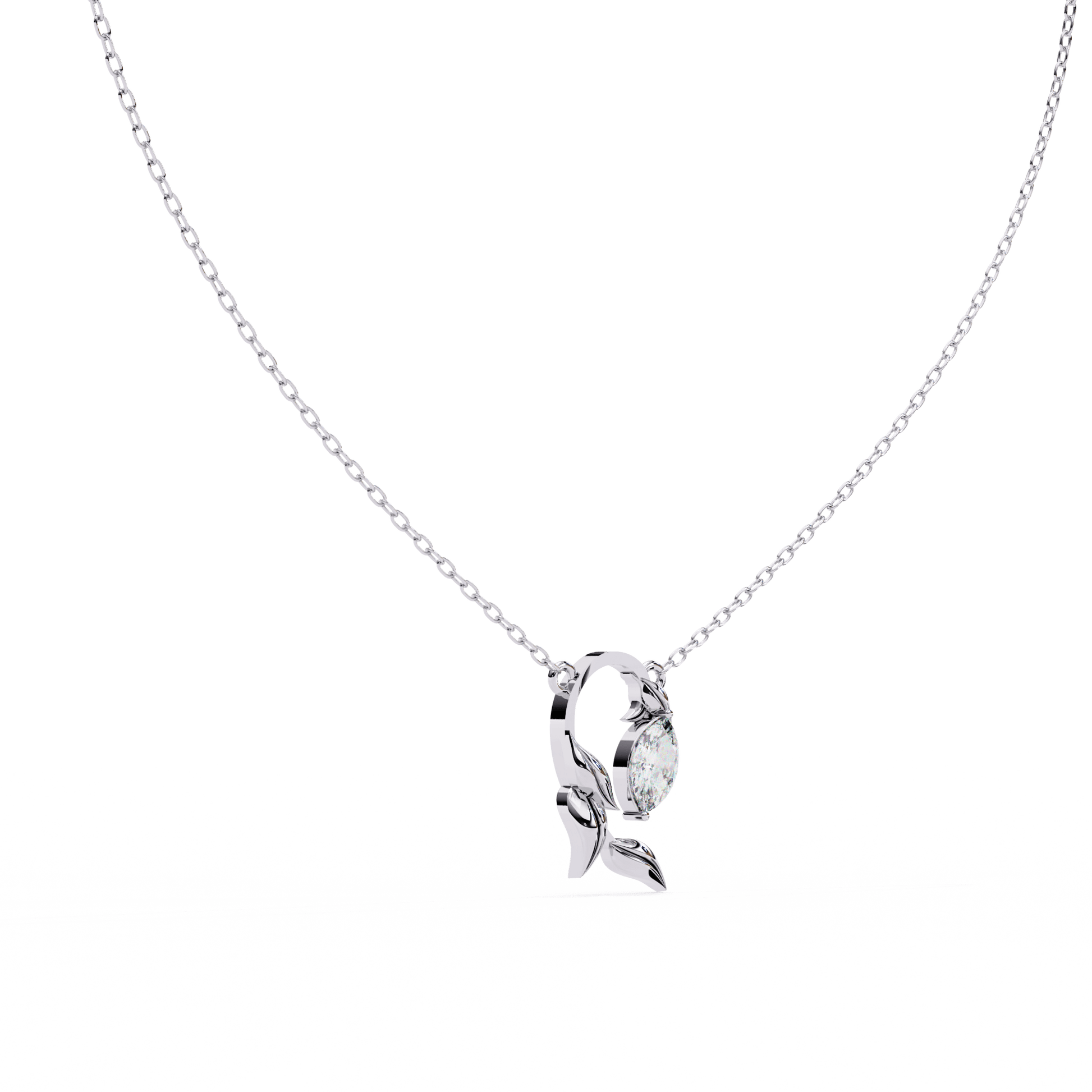 Elowen marquise diamond sculpted leaf pendant by Carat House Dubai, featuring a detailed leaf design with sparkling diamonds.
