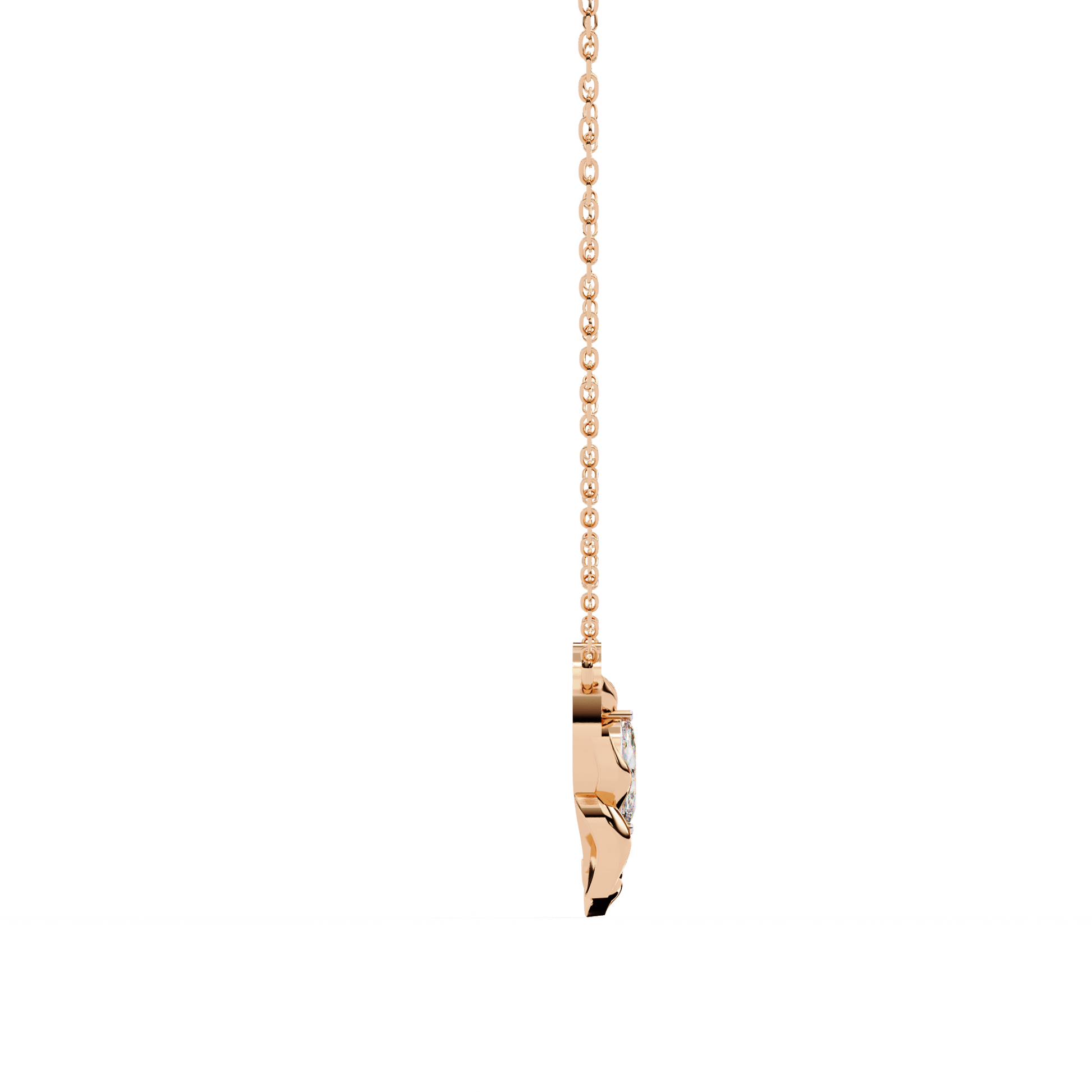 Elowen Marquise diamond leaf pendant by Carat House Dubai, featuring a sculpted leaf design with sparkling diamonds.