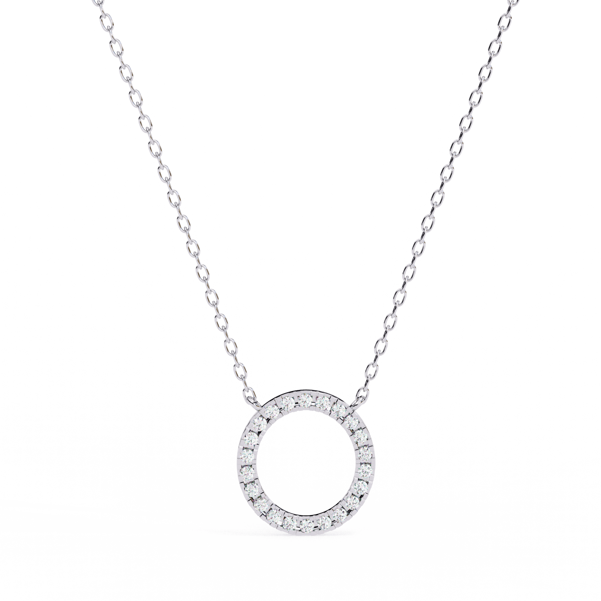 Joanne – Diamond Circle Pendant — diamond pendant necklace — lab grown diamond and natural diamond — 18k white gold — Carat House