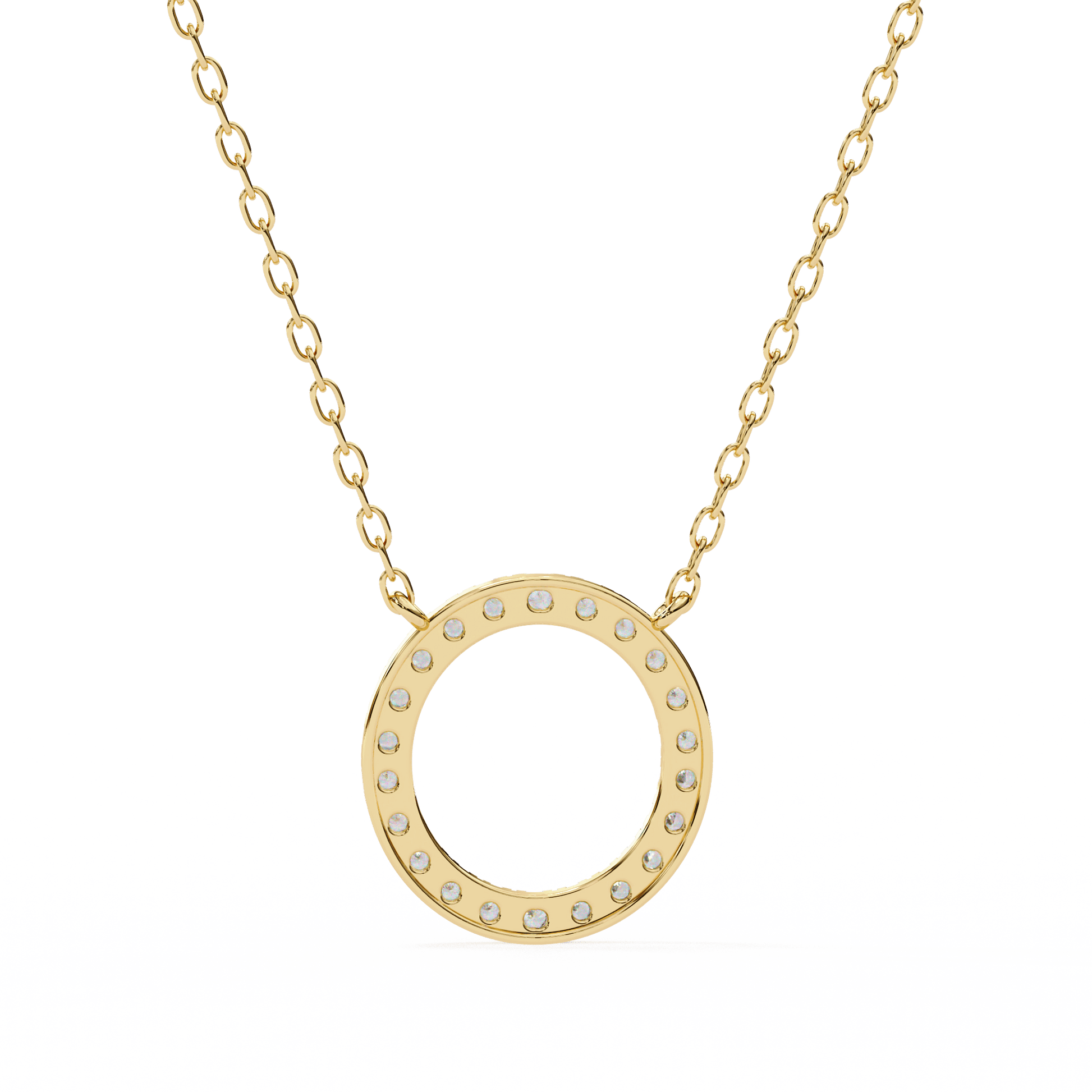 Joanne Diamond Circle Pendant by Carat House Dubai featuring a sparkling diamond in a circular design.