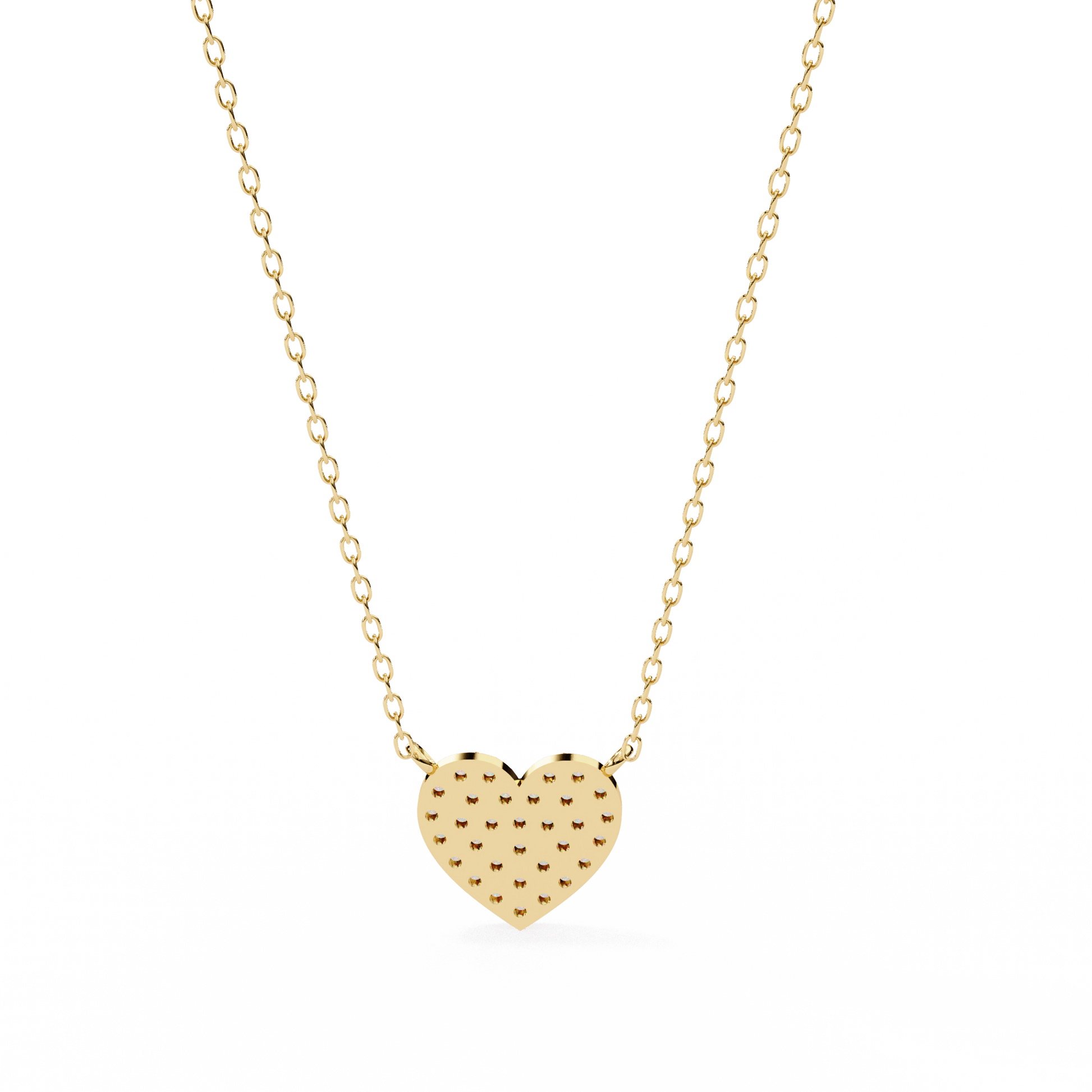 Kaitlyn pave heart diamond pendant by Carat House Dubai, showcasing a delicate gold chain with a sparkling heart-shaped diamond pendant.