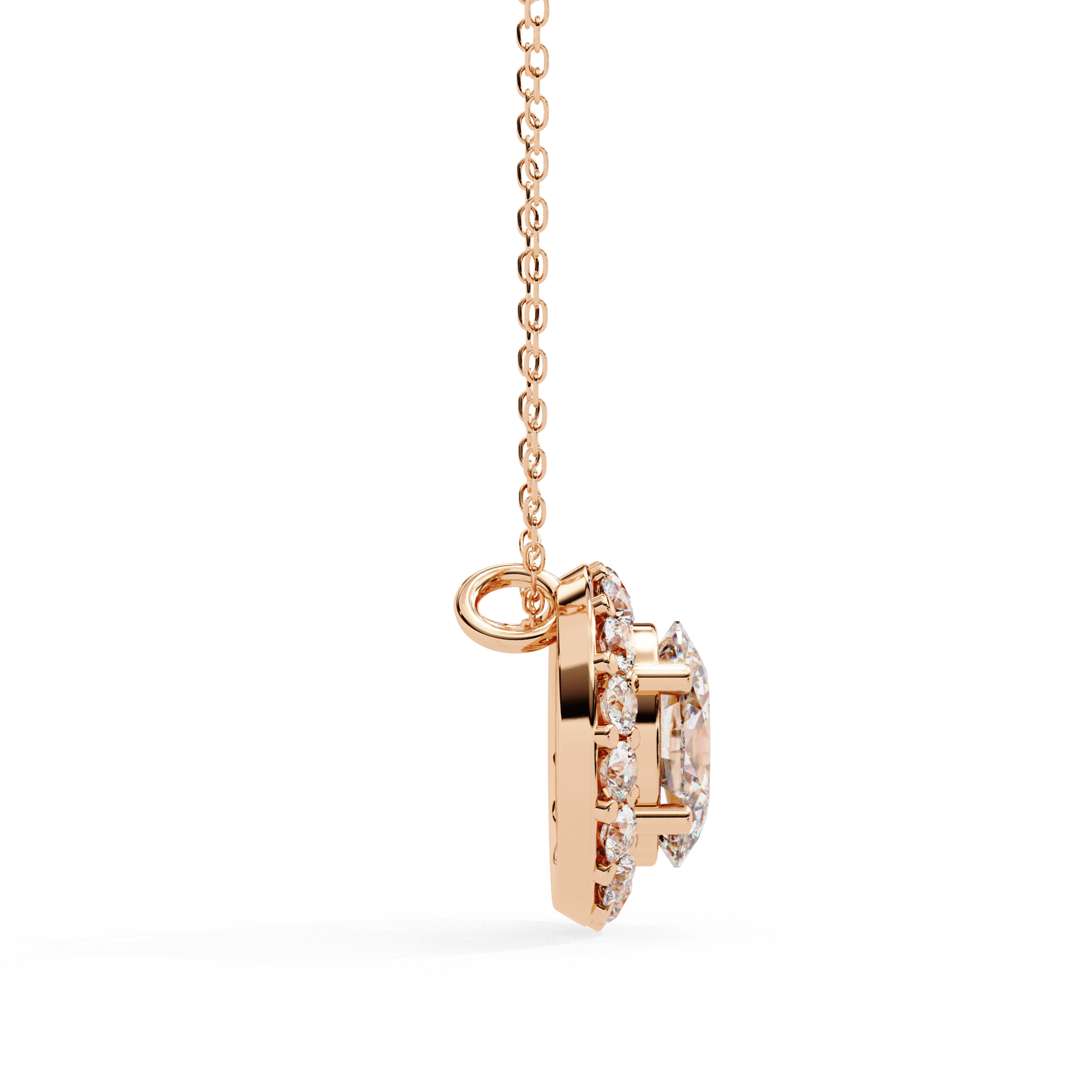 Carat House Dubai Kylie oval diamond halo pendant featuring a central oval diamond surrounded by a sparkling halo setting.