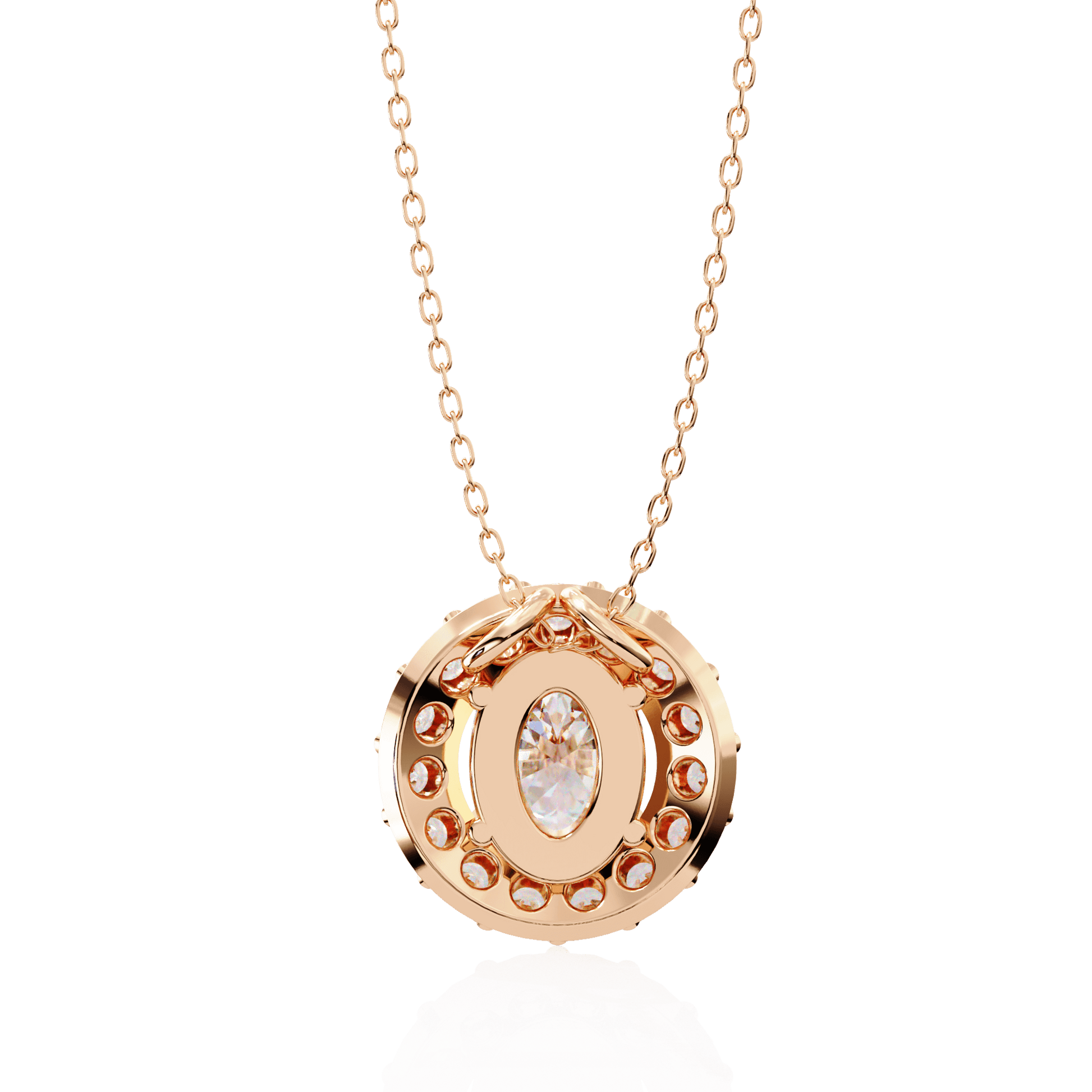 Kylie oval diamond halo pendant by Carat House Dubai featuring a sparkling diamond surrounded by a delicate halo setting.