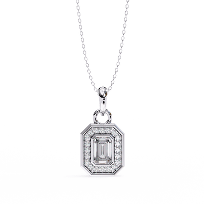 Lauren – Emerald-Cut Halo Pendant