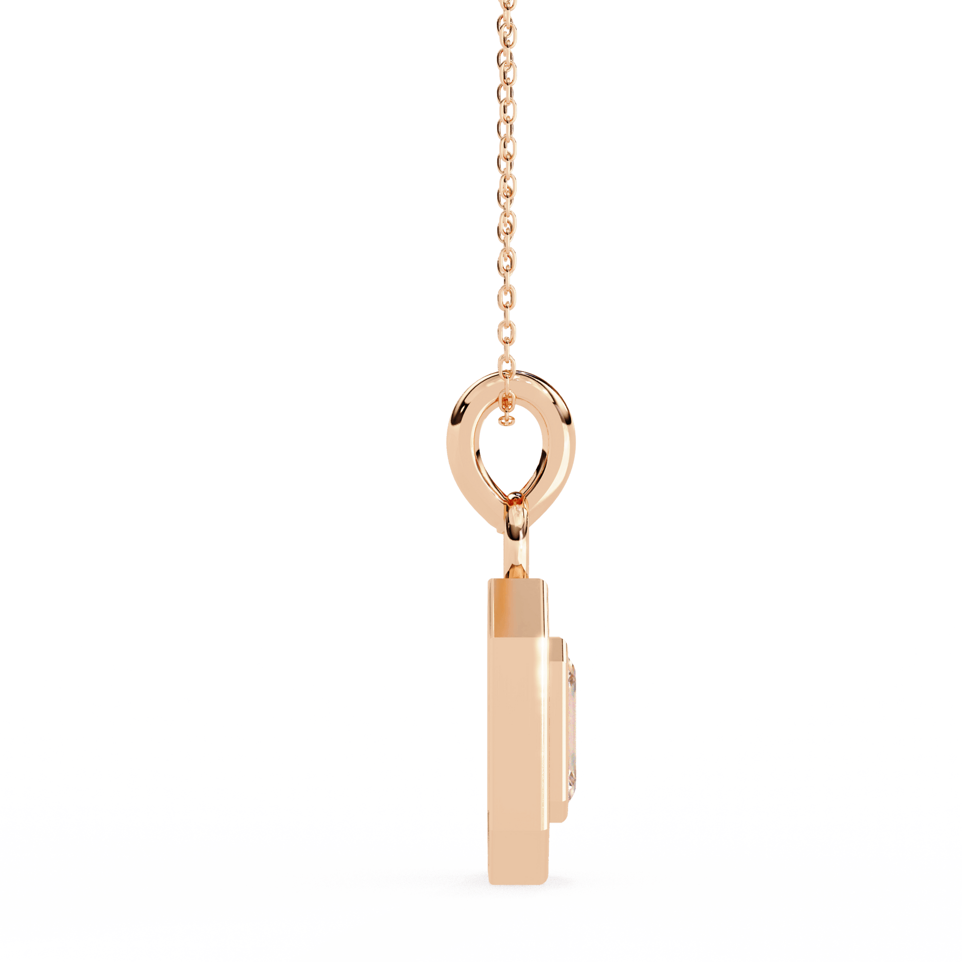 Emerald-cut halo pendant from Carat House Dubai featuring a sparkling central gemstone and a delicate chain.