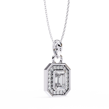 Lauren – Emerald-Cut Halo Pendant