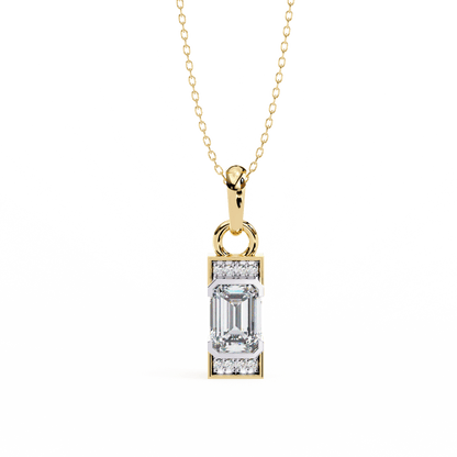 Lucia - Emerald Solitaire Pendant with Accent Diamonds
