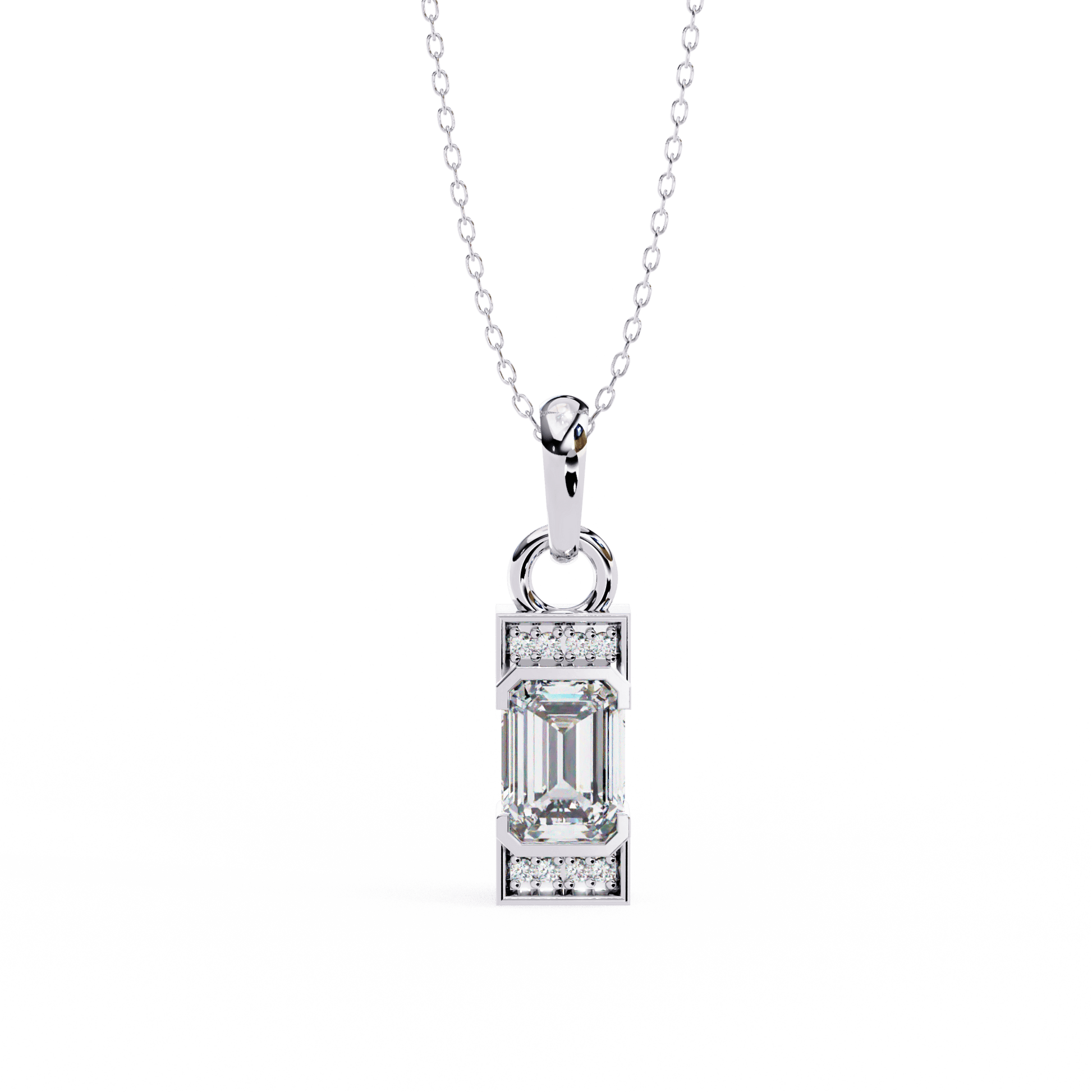 Lucia - Emerald Solitaire Pendant with Accent Diamonds — diamond pendant necklace — lab grown diamond and natural diamond — 18k white gold — Carat House
