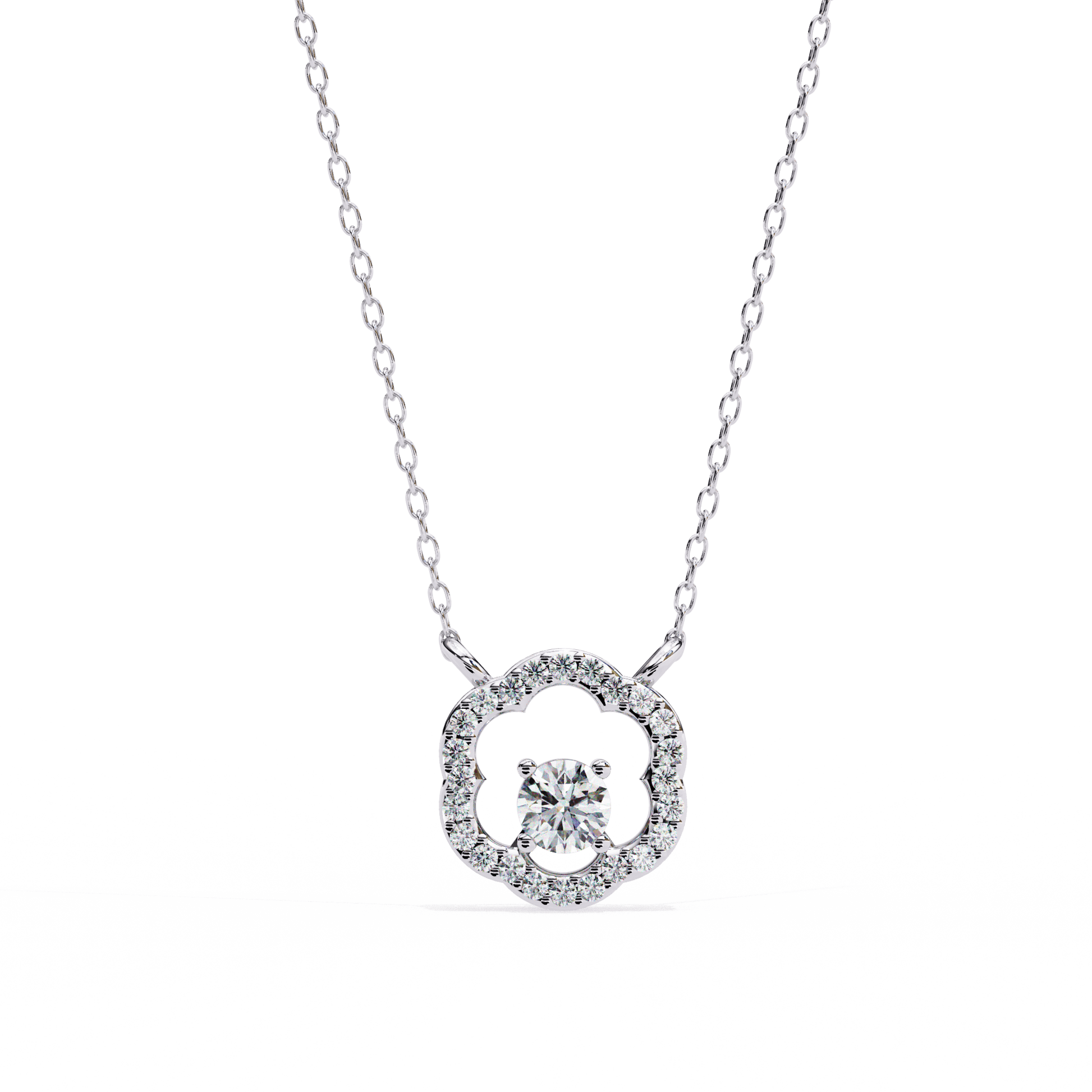 Marcia – Petal Halo Accent Diamond Pendant — diamond pendant necklace — lab grown diamond and natural diamond — 18k white gold — Carat House