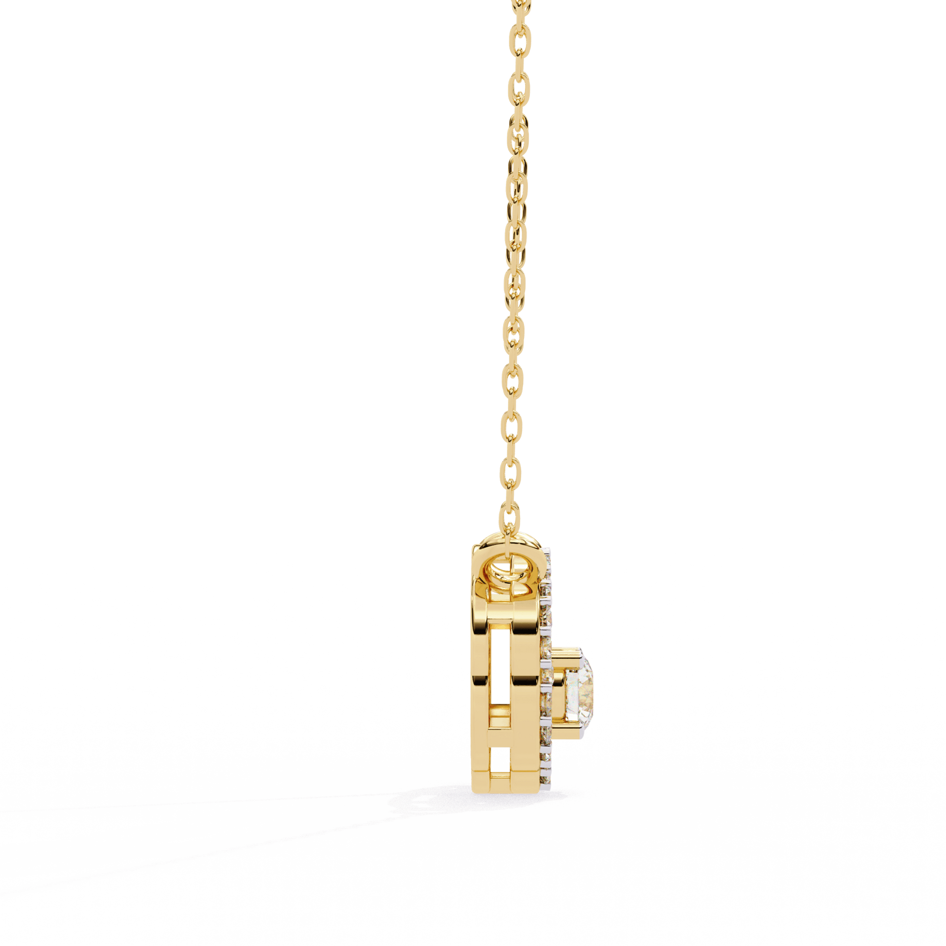 Marcia Petal Halo Accent Diamond Pendant by Carat House Dubai, close-up of elegant silver pendant with sparkling diamond accents.