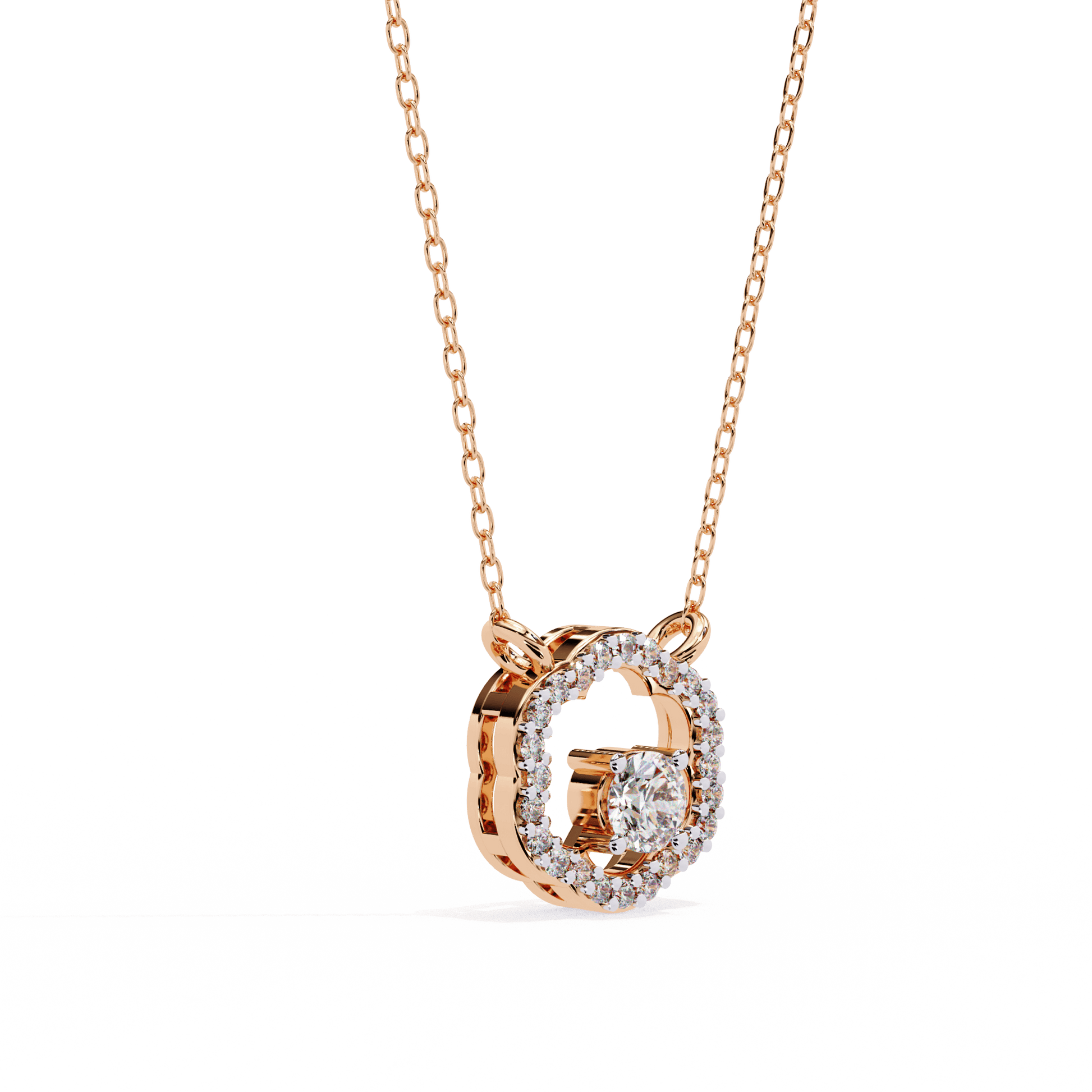 Marcia Petal Halo Accent Diamond Pendant by Carat House Dubai showing a delicate gold chain with a petal-shaped diamond pendant.