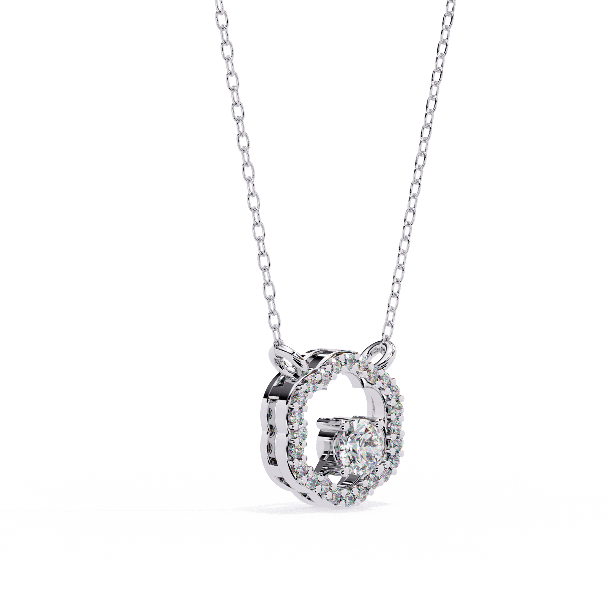 Marcia Petal Halo Accent Diamond Pendant by Carat House Dubai, close-up of gold pendant with diamond accents and floral design.