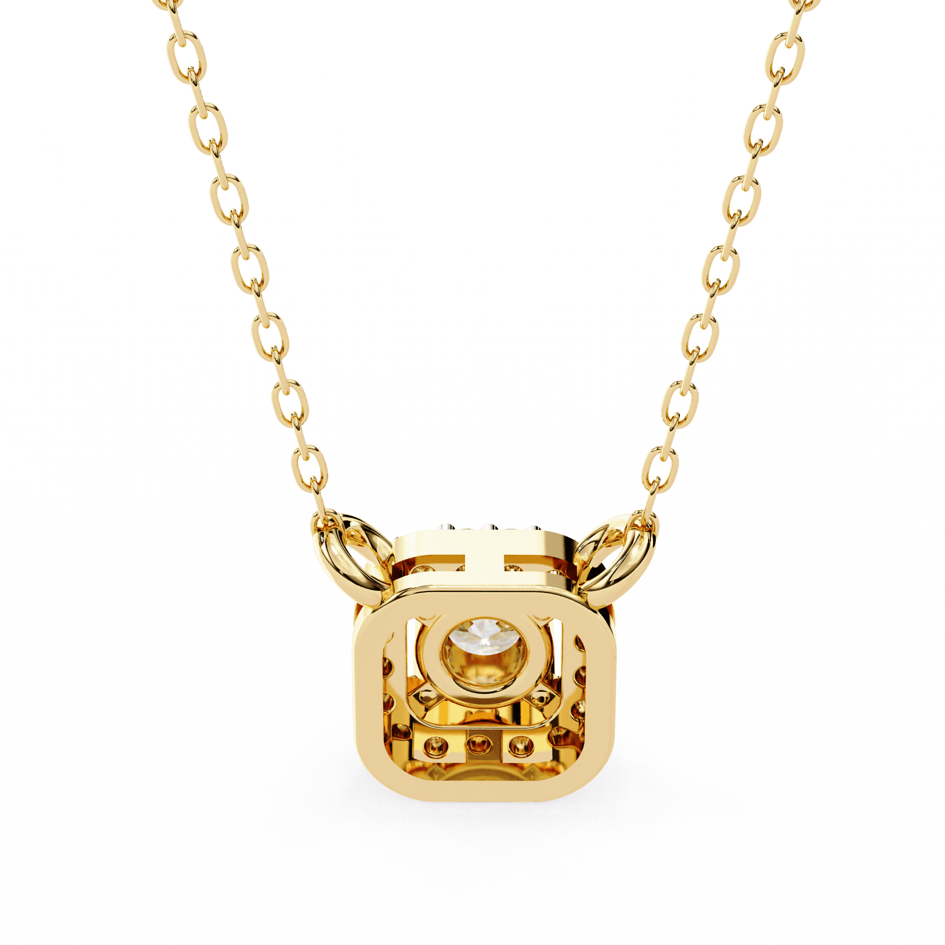 Carat House Dubai Mandy Halo Diamond Pendant featuring a central diamond surrounded by a halo setting on a delicate chain