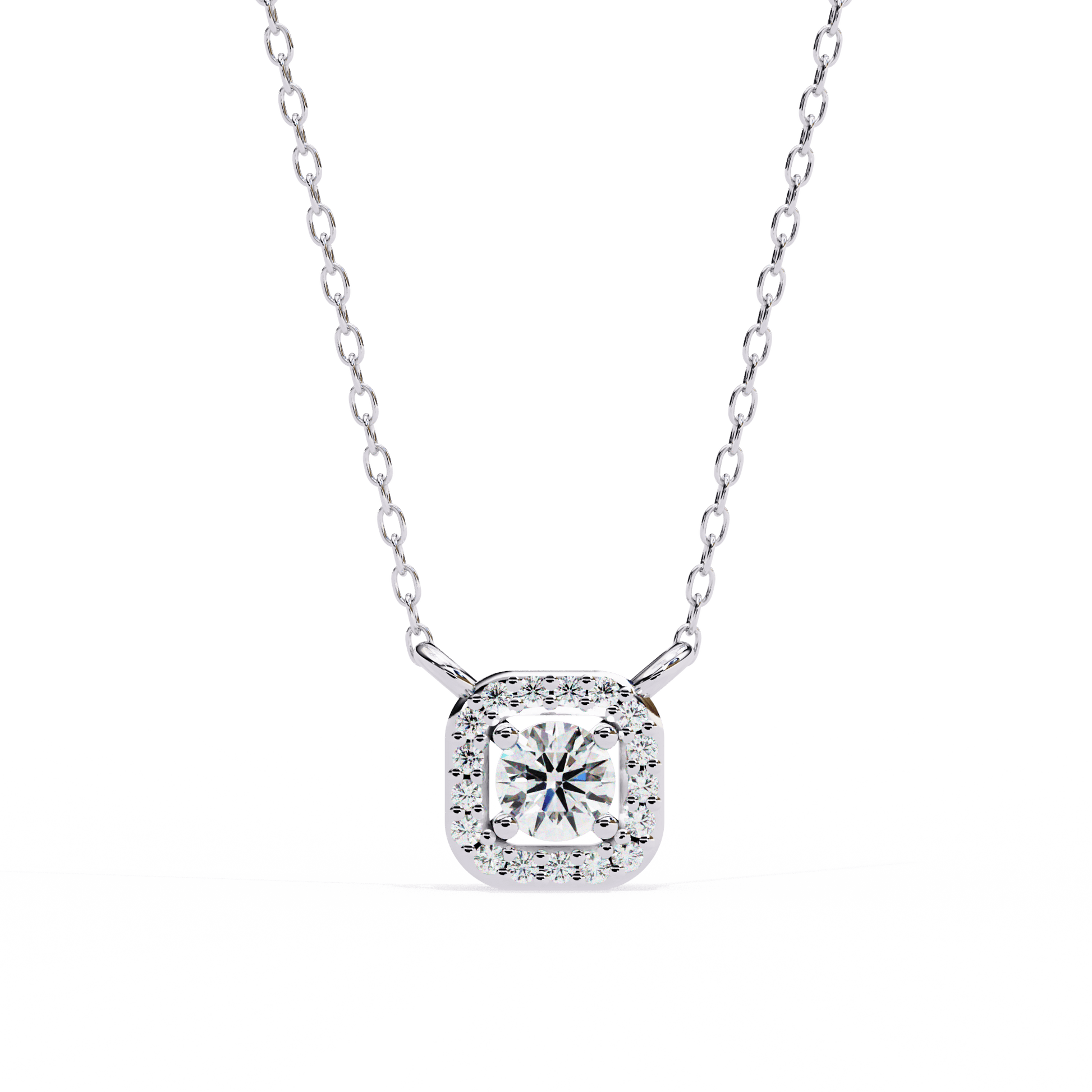 Mandy – Halo Diamond Pendant — diamond pendant necklace — lab grown diamond and natural diamond — 18k white gold — Carat House
