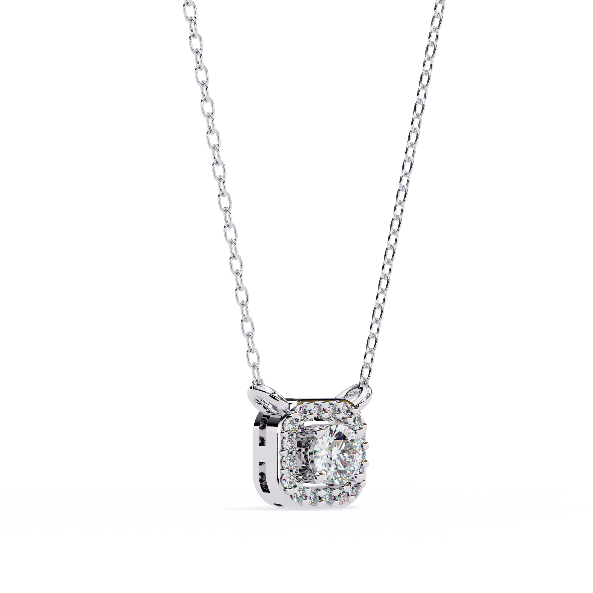 Carat House Dubai Mandy Halo Diamond Pendant featuring a sparkling diamond surrounded by a halo setting.