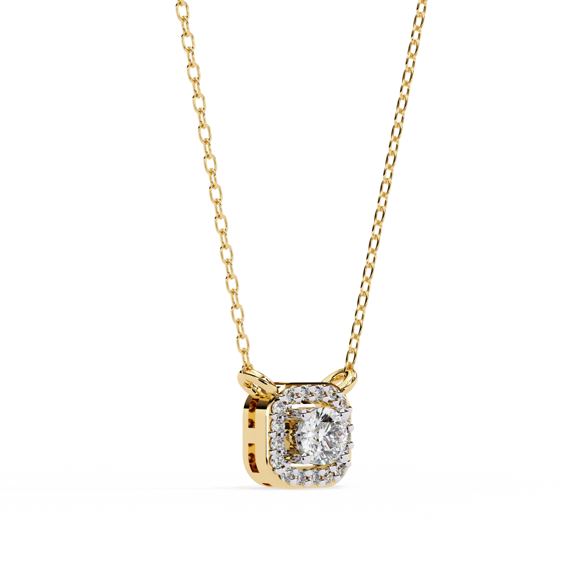 Carat House Dubai Mandy Halo Diamond Pendant with sparkling central diamond and elegant halo setting, showcasing fine jewelry craftsmanship.