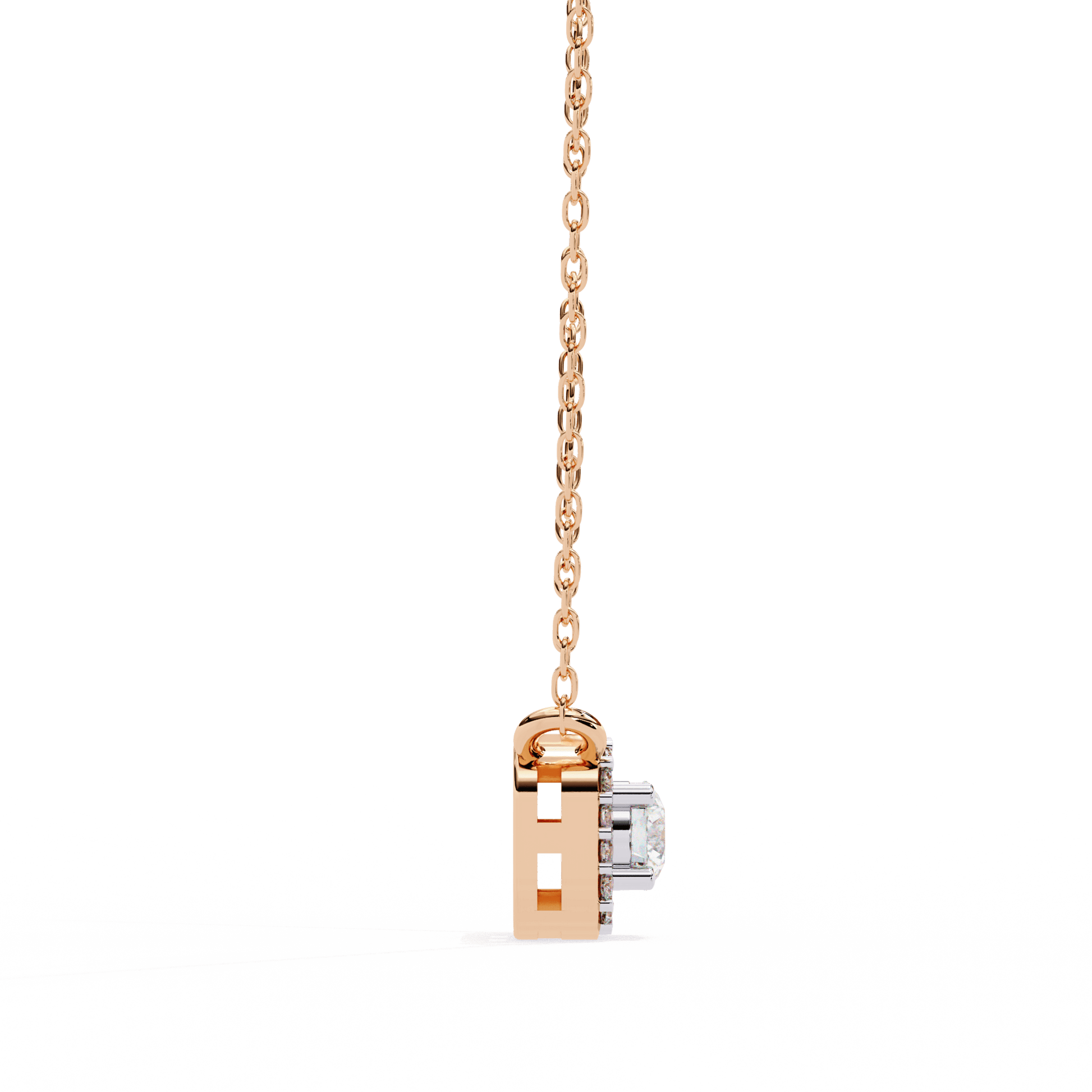Carat House Dubai Mandy Halo Diamond Pendant featuring a sparkling diamond surrounded by a elegant halo setting.