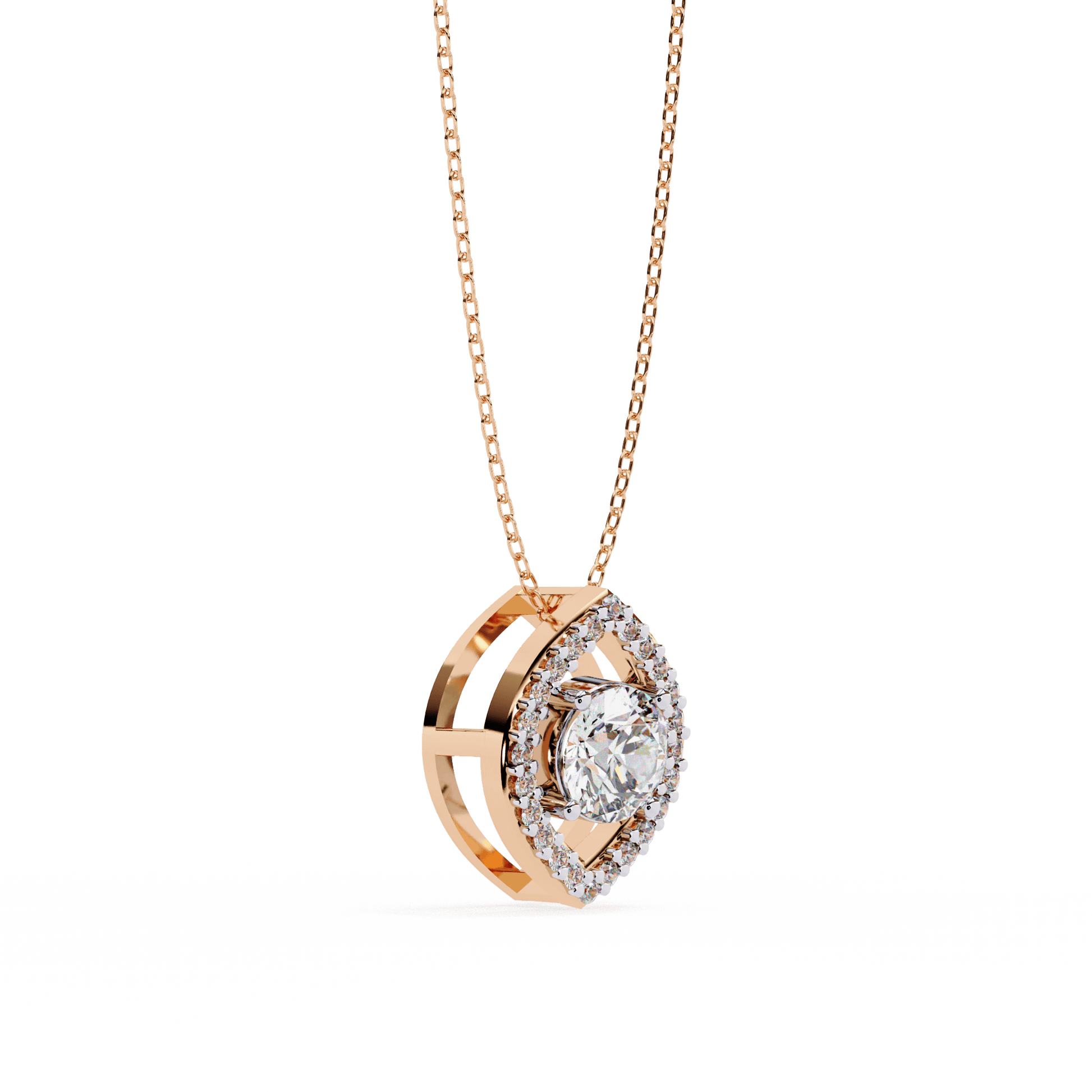 Milena marquise halo round diamond pendant with sparkling diamonds and elegant design, featuring a shiny metal setting.