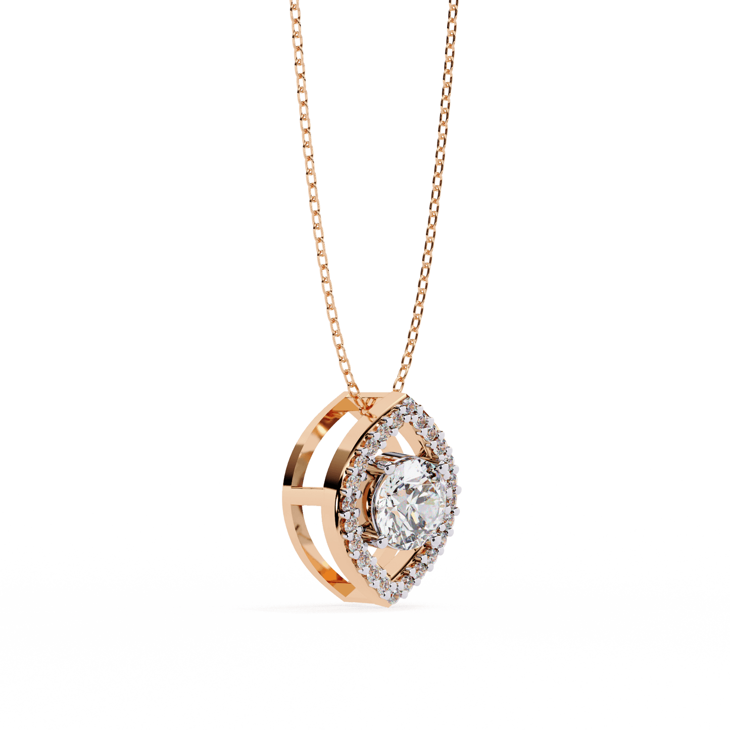 Milena - Marquise Halo Round Diamond Pendant