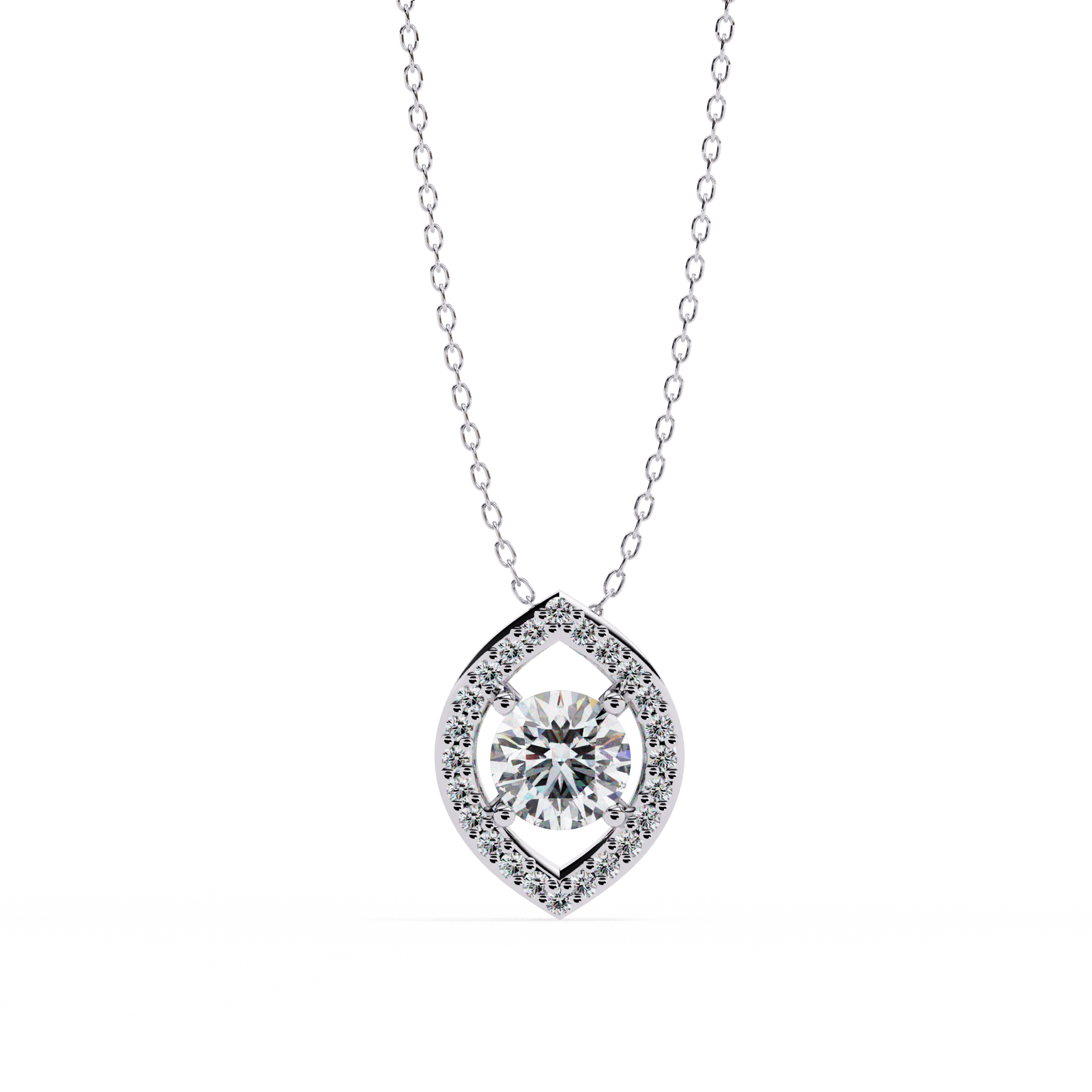 Milena - Marquise Halo Round Diamond Pendant — diamond pendant necklace — lab grown diamond and natural diamond — 18k white gold — Carat House