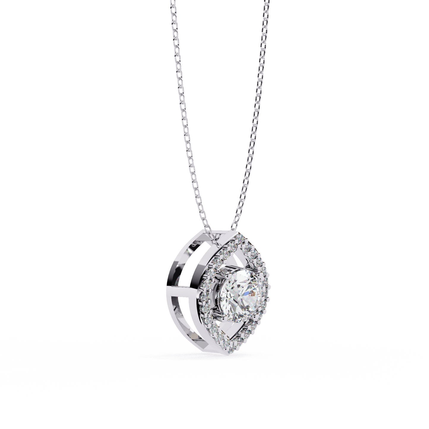 Milena - Marquise Halo Round Diamond Pendant