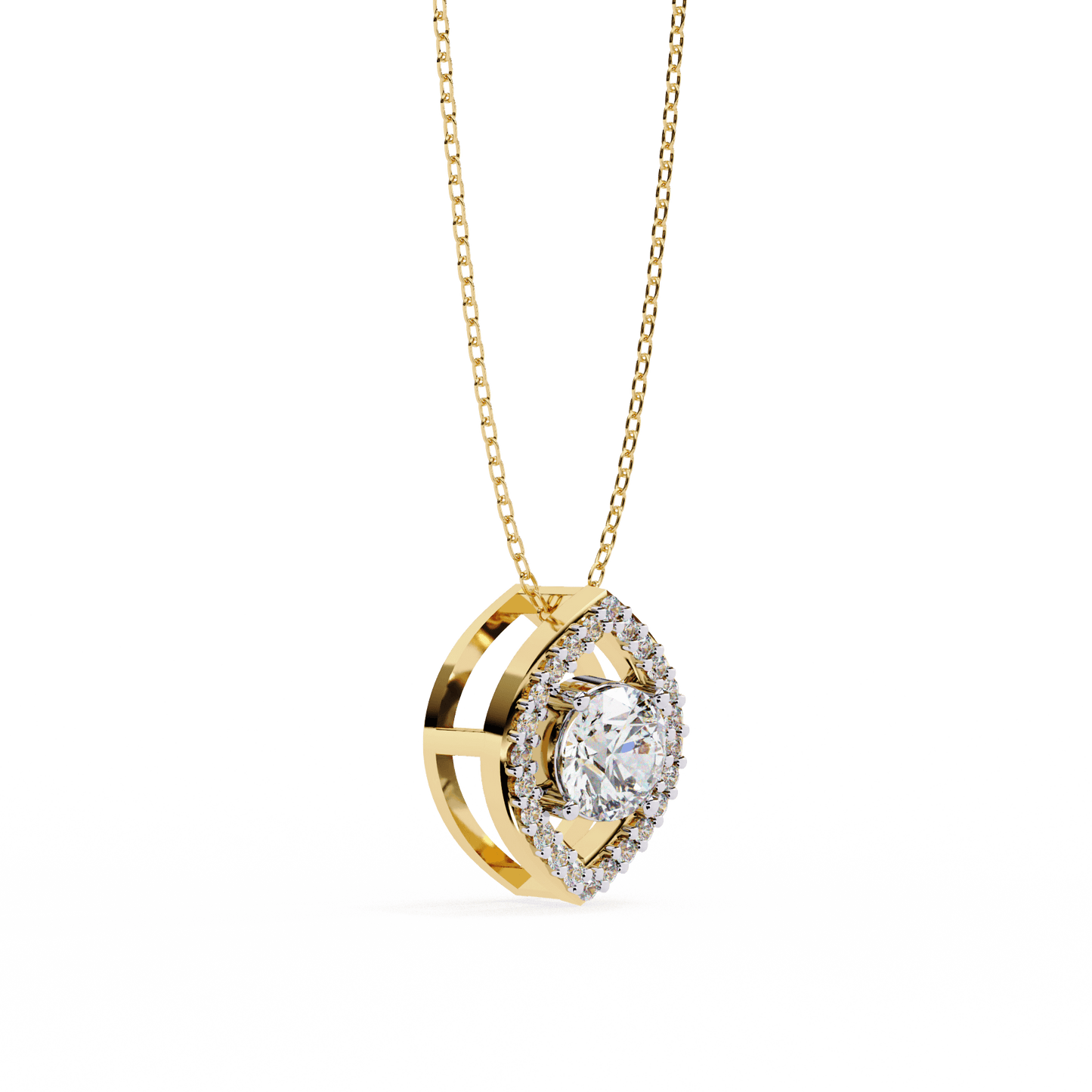 Milena - Marquise Halo Round Diamond Pendant