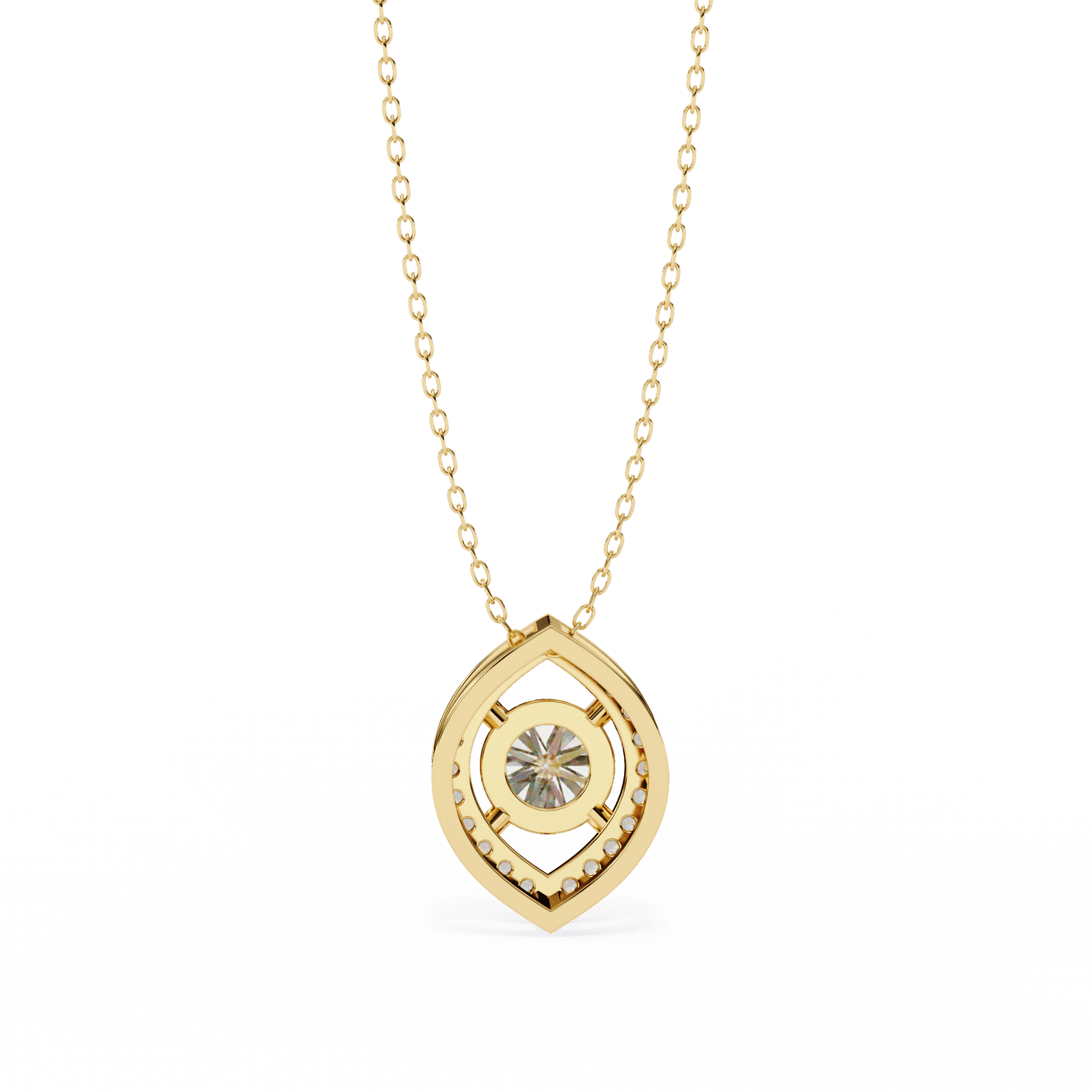 Milena Marquise Halo Round Diamond Pendant with Carat House Dubai logo, showcasing a sparkling diamond pendant on a delicate chain.