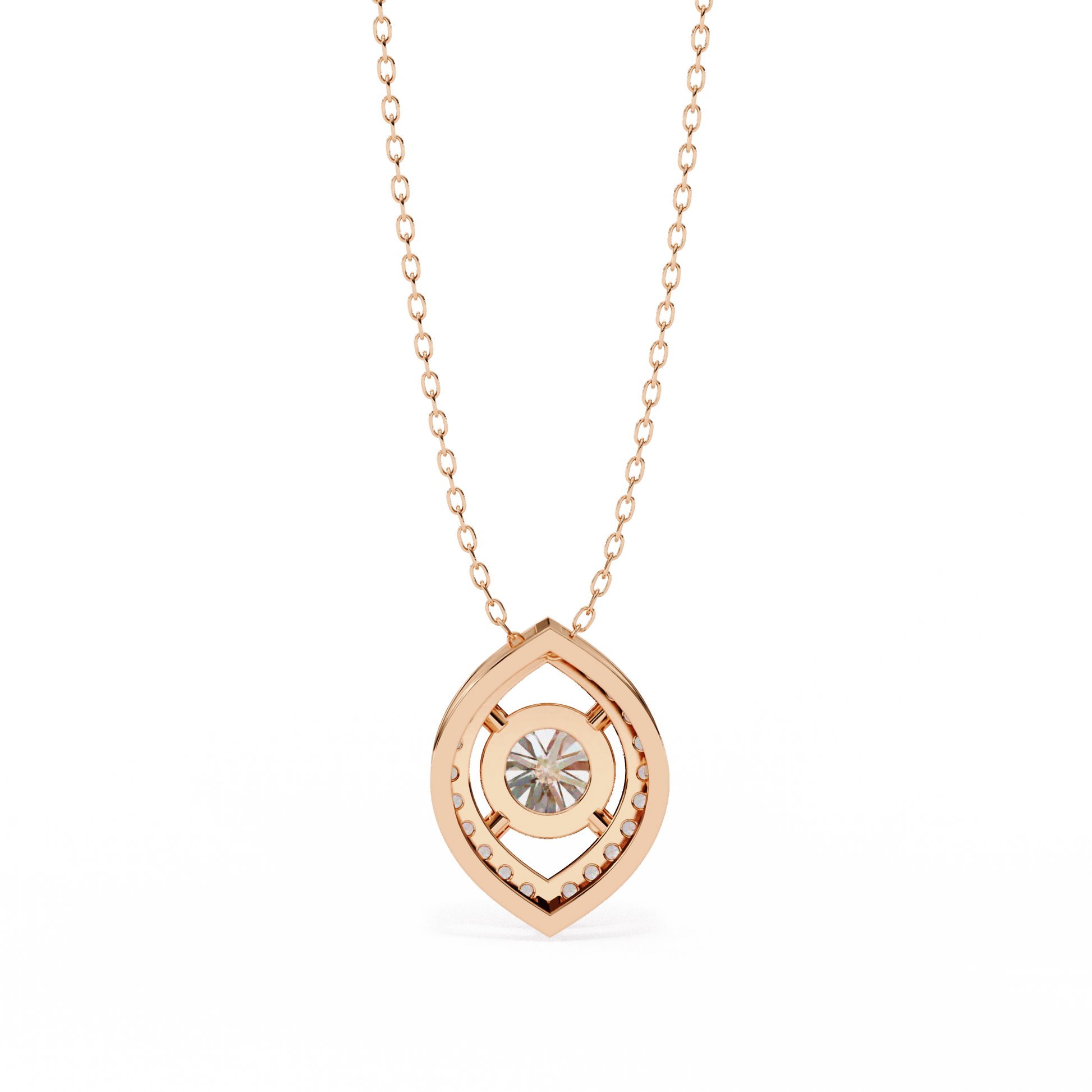Milena Marquise Halo Round Diamond Pendant by Carat House Dubai, showcasing a sparkling diamond pendant with marquise halo setting.
