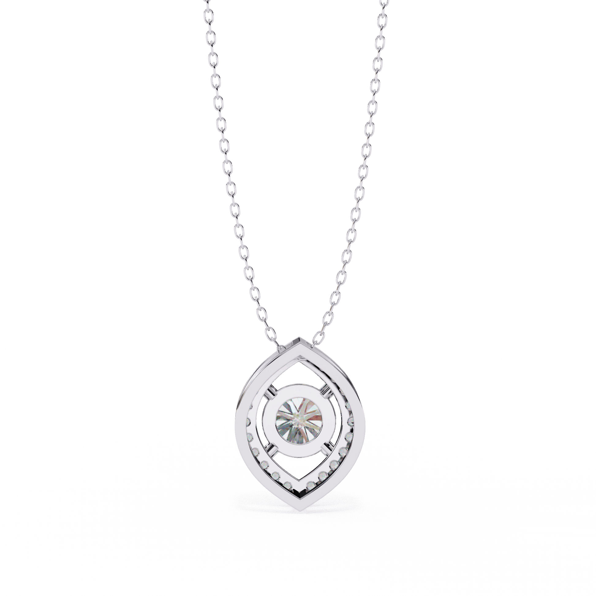 Milena Marquise Halo Round Diamond Pendant by Carat House Dubai featuring a sparkling diamond design on a delicate chain