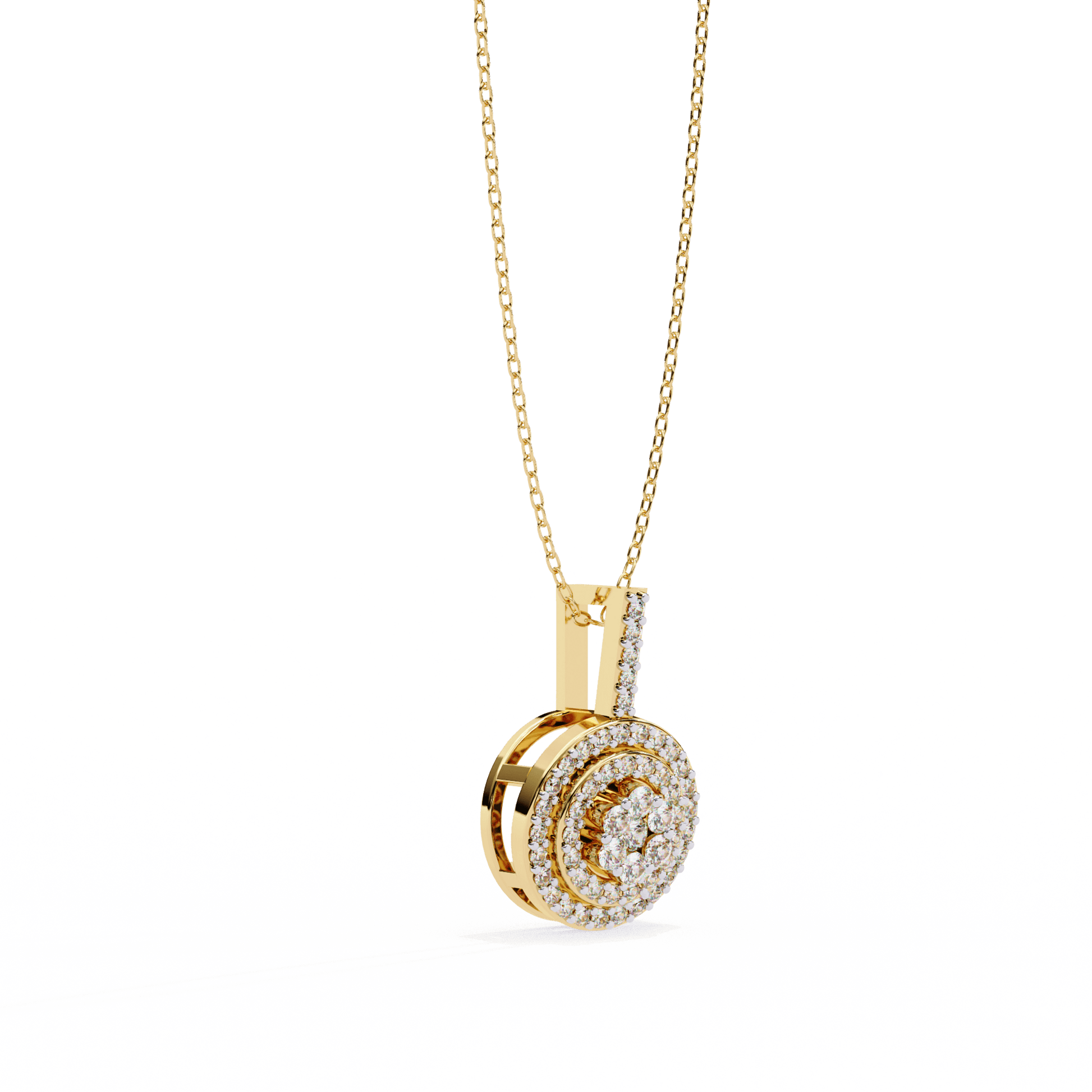 Neha Illusion Cluster Double Halo Pendant by Carat House Dubai featuring sparkling gemstones and intricate silver setting.
