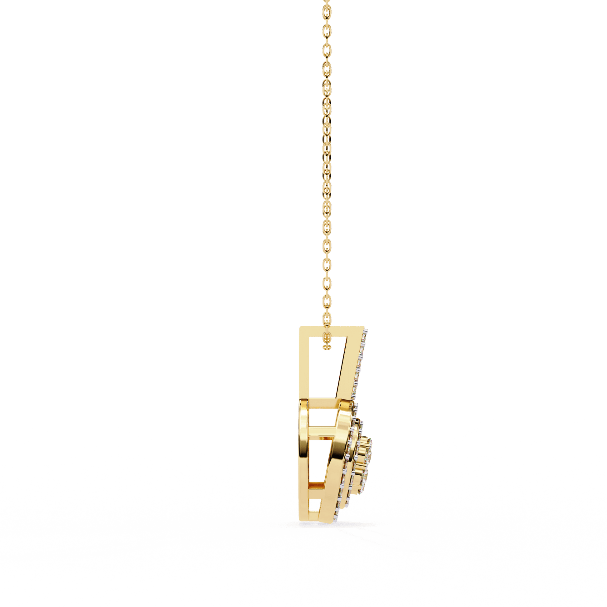 Neha illusion cluster double halo pendant with sparkling stones, displayed on a jewelry stand. Carat House Dubai jewelry.