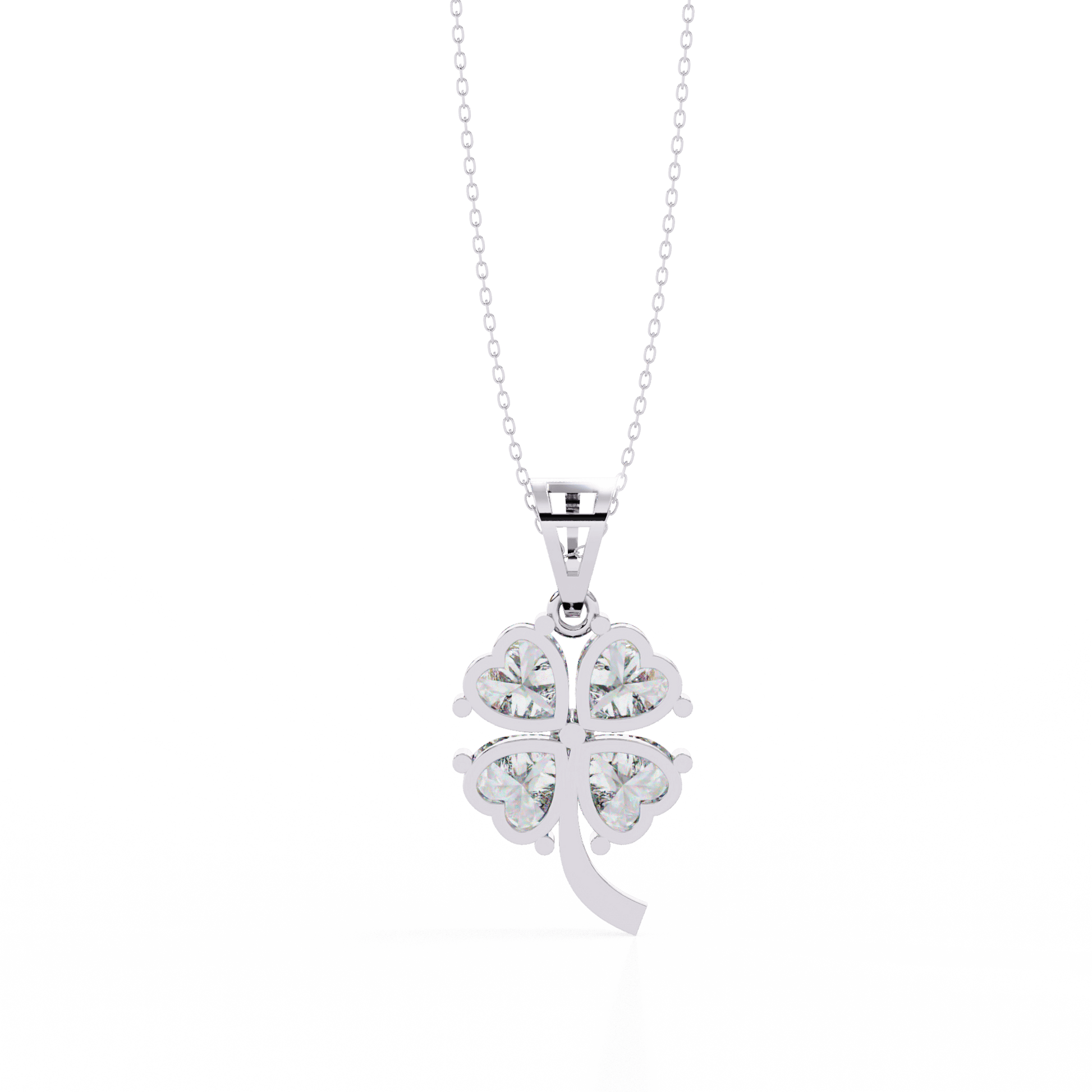 Diamond pendant featuring a clover design with the Lucky In Love motif from Carat House Dubai, displayed on a delicate chain.