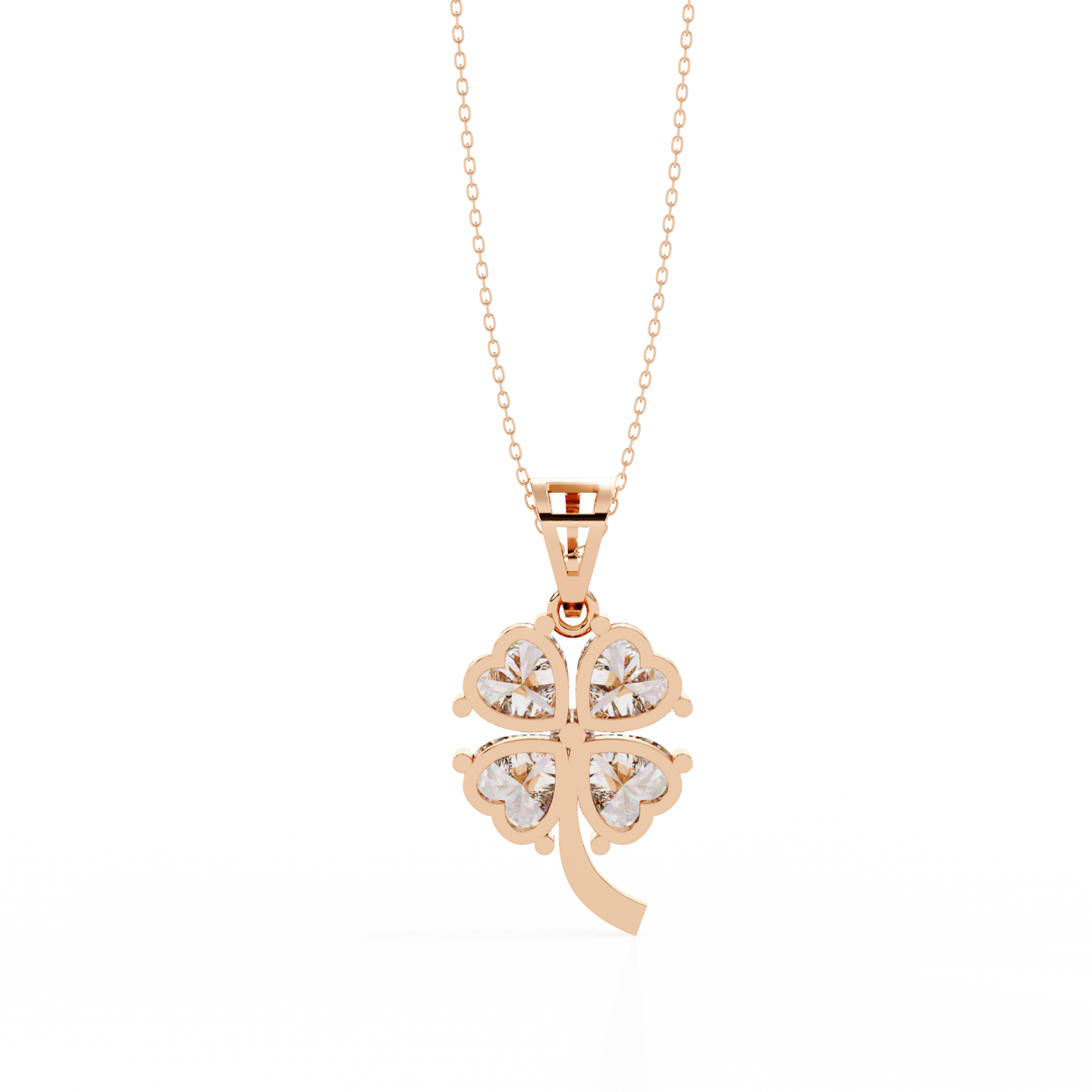 Diamond pendant necklace featuring a lucky in love clover design by Carat House Dubai, with sparkling gemstones on a delicate chain.