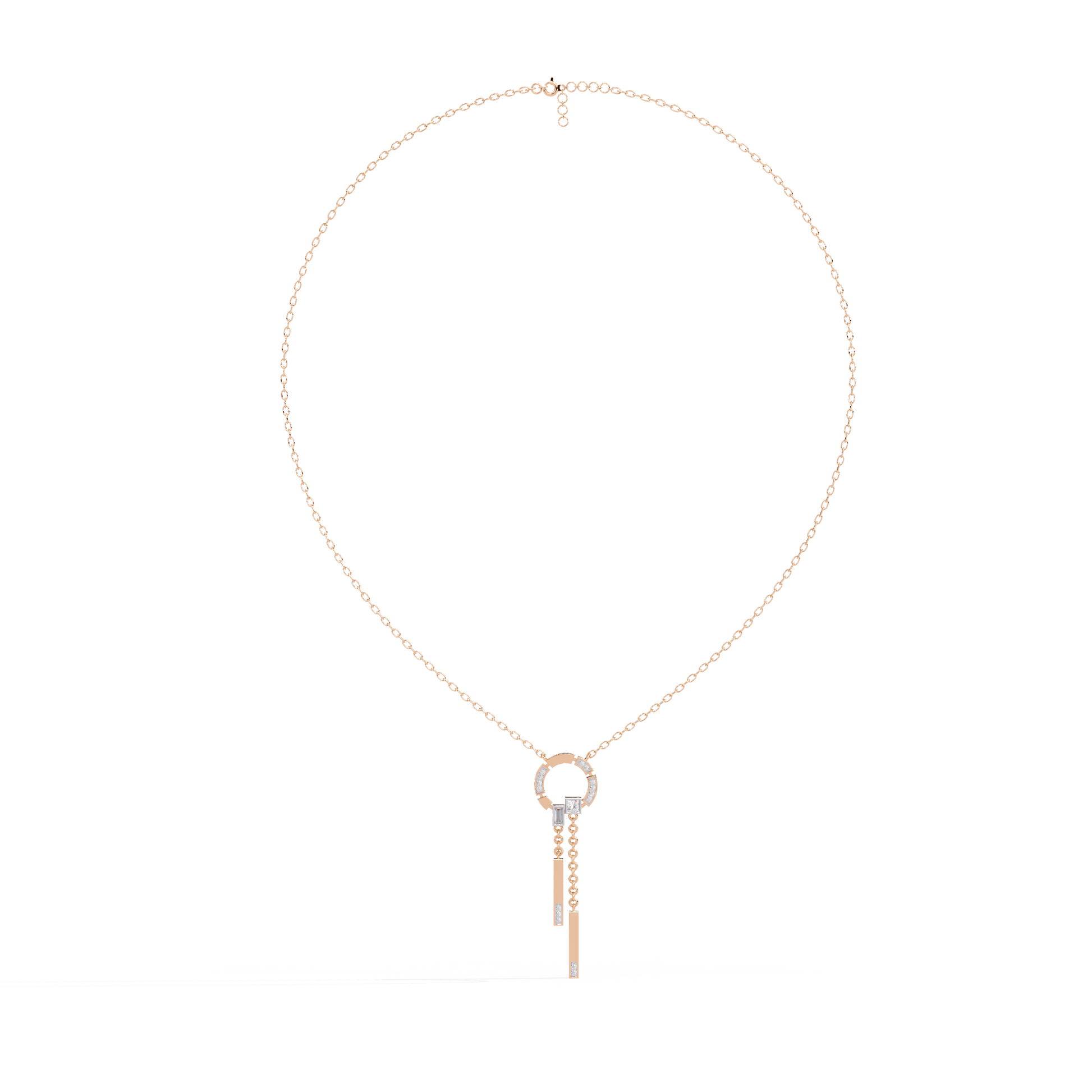 Sonia diamond cascade circle pendant by Carat House Dubai featuring a sparkling multi-diamond design on a silver chain.