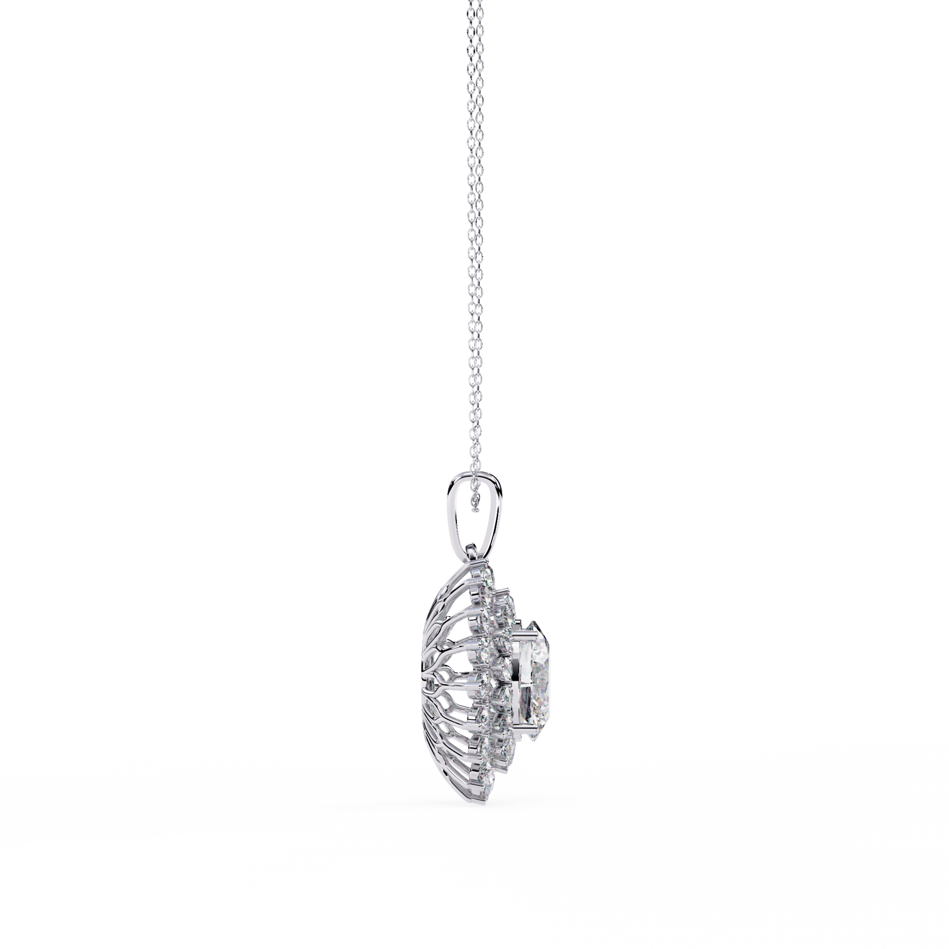 Adrienne double halo oval diamond pendant by Carat House Dubai, showcasing a sparkling oval diamond with intricate halo design.